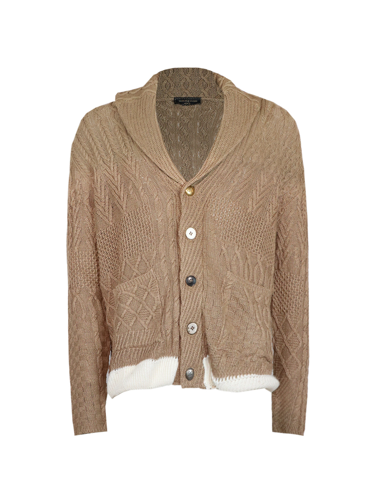 Gabriele Pasini Flax Cable Knit Cardigan in Brown/White