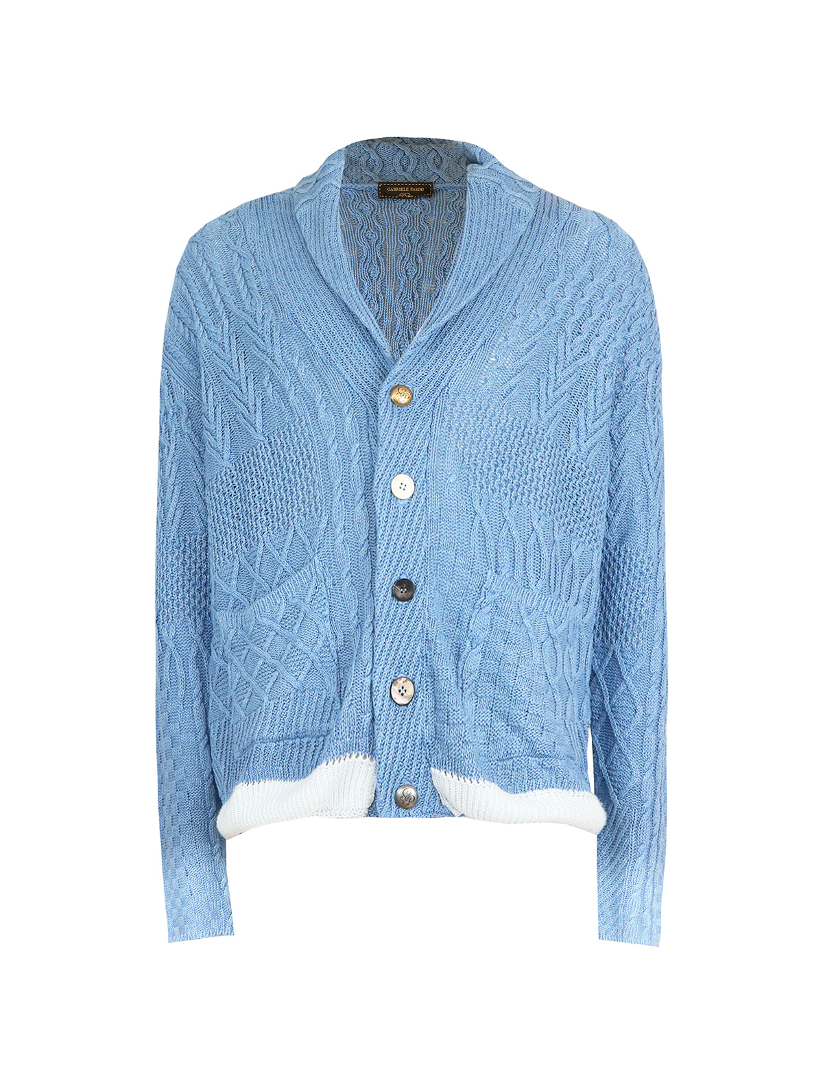 Gabriele Pasini Flax Cable Knit Cardigan in Blue/White