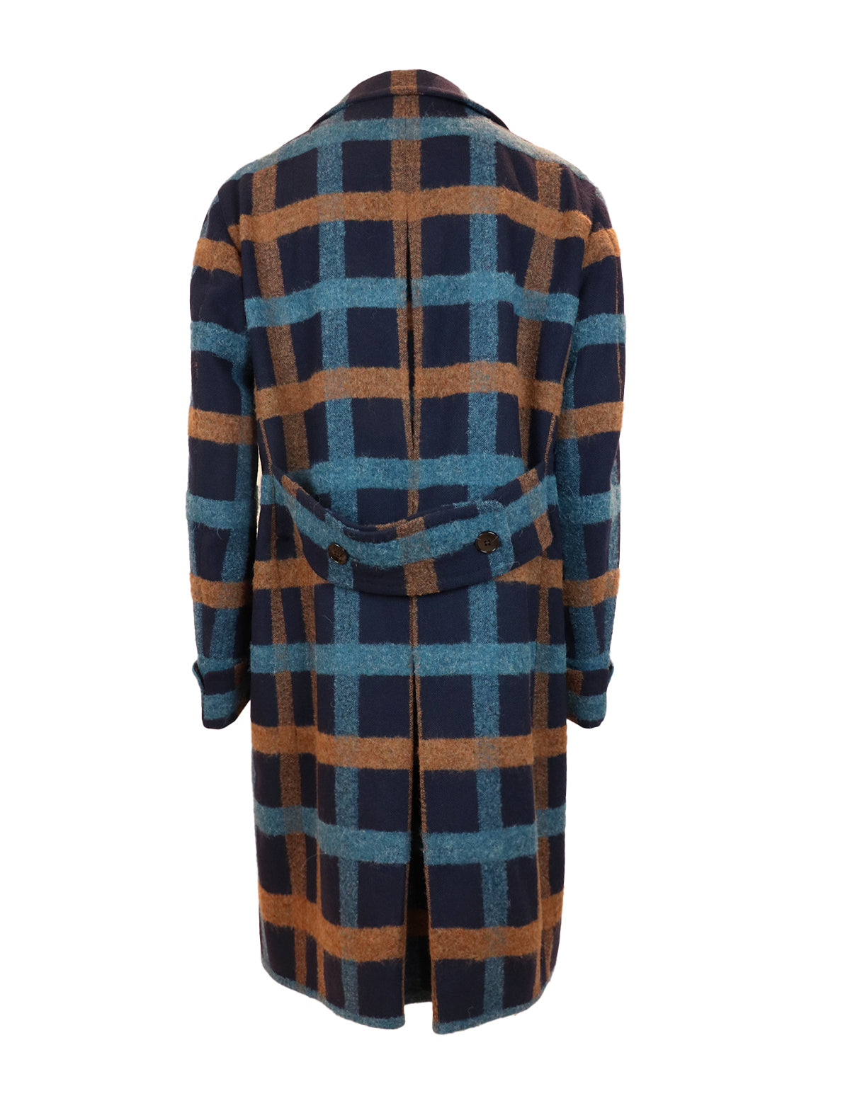 GABRIELE PASINI Ulster Checked Coat in Blue/Brown