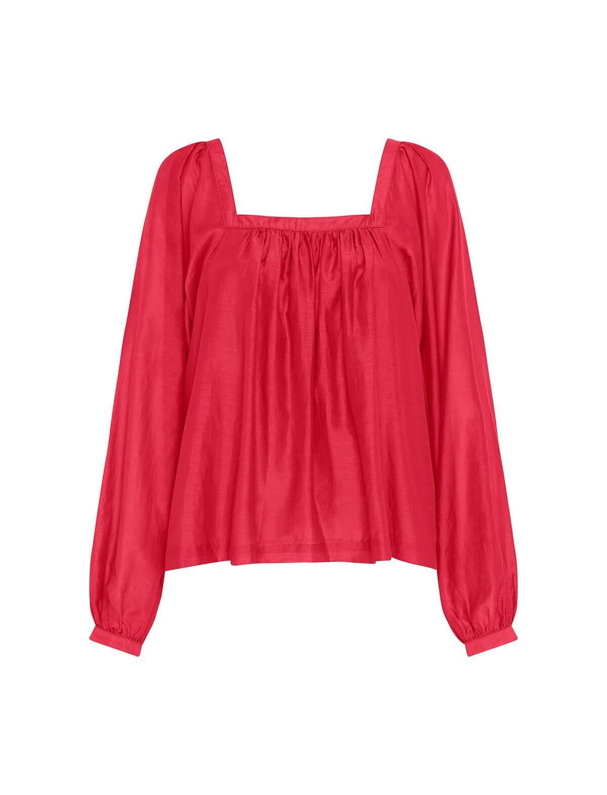 BIRD & KNOLL Giovanna Cotton-Silk Blouse In Raspberry | CLOSET Singapore