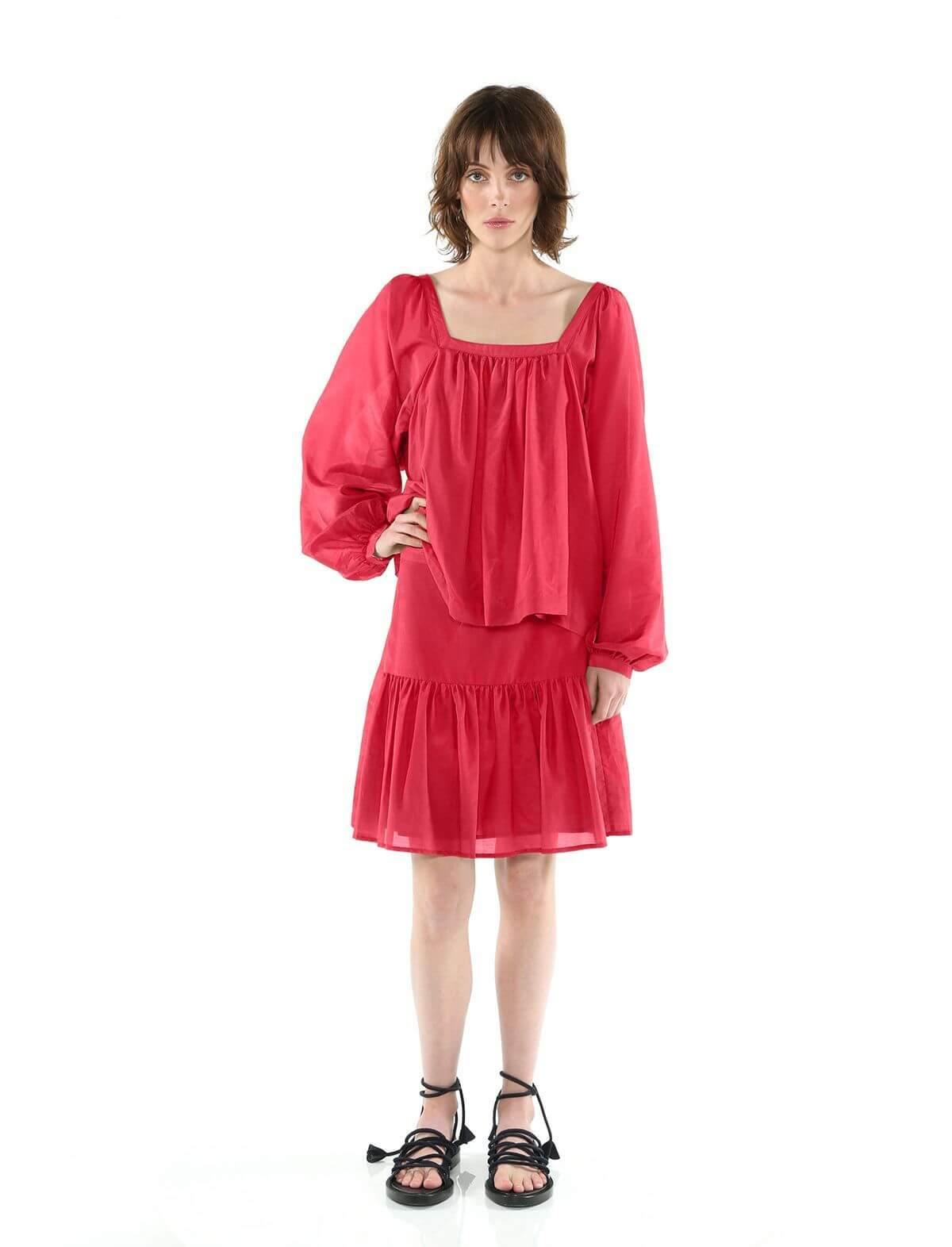 BIRD & KNOLL Giovanna Cotton-Silk Blouse In Raspberry | CLOSET Singapore