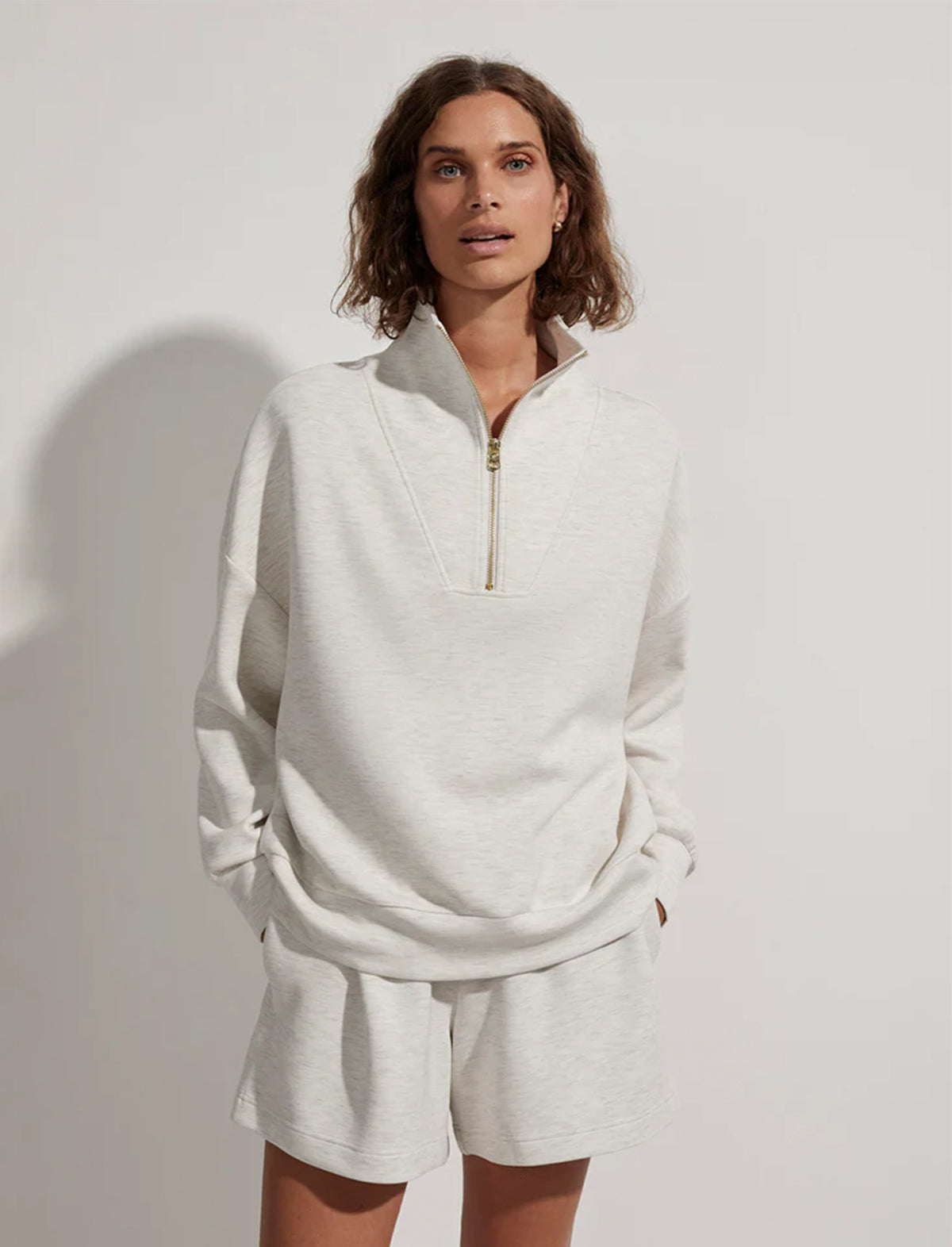 VARLEY Hawley Half Zip Sweat in Ivory Marl