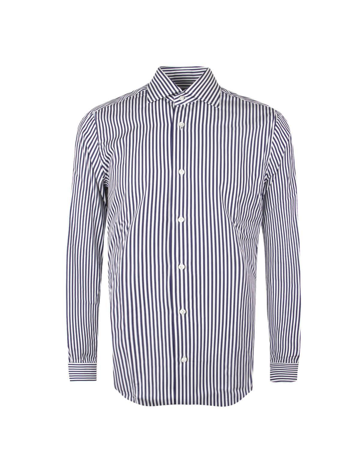 BARBA Classic Cotton White Shirt in Navy Stripes | CLOSET Singapore