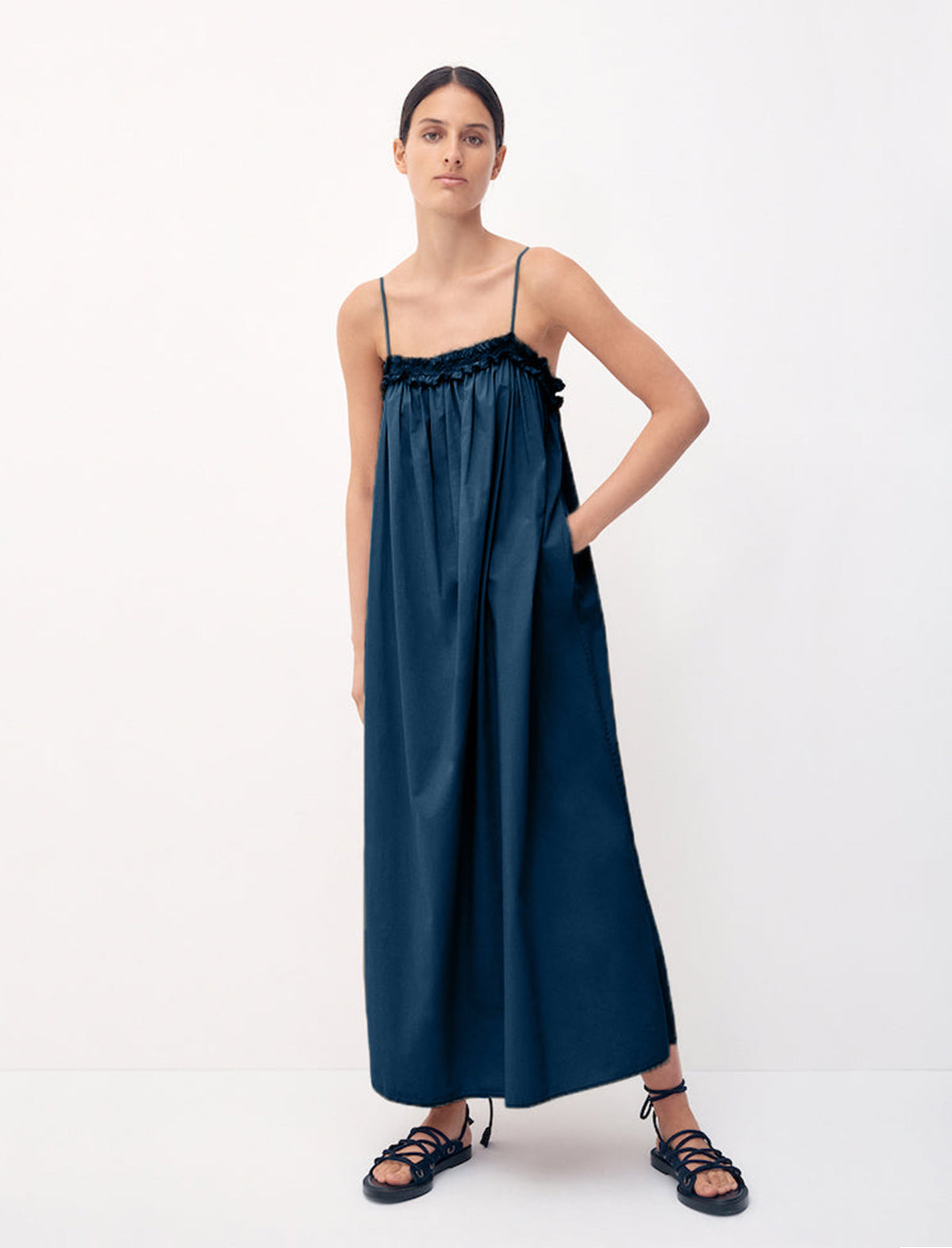 BIRD & KNOLL Ida Cotton Maxi Dress in Indigo