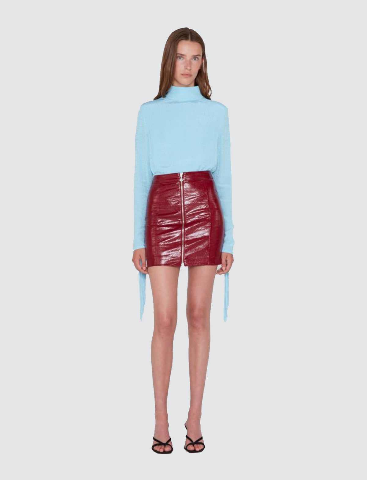 Red leather mini on sale skirt