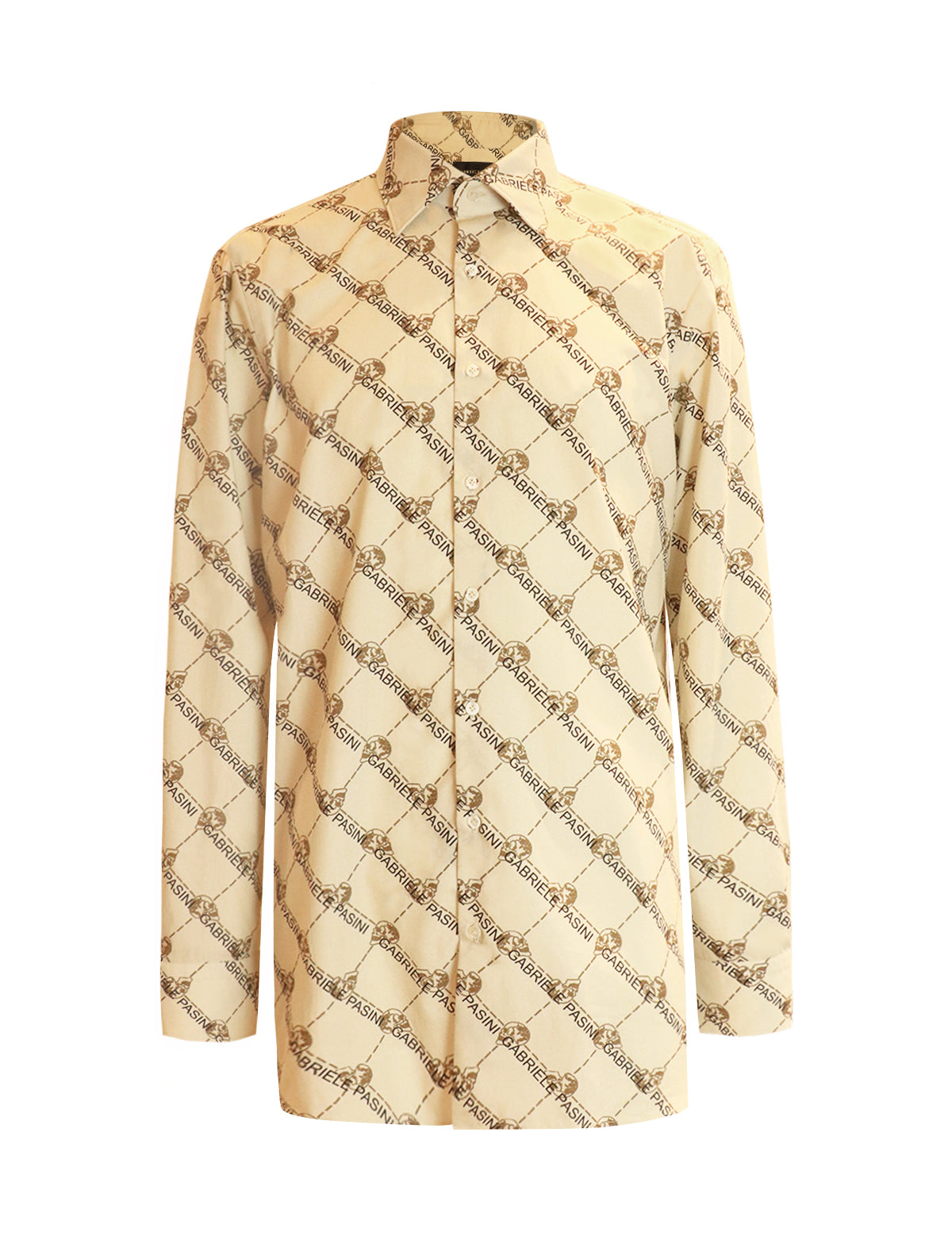 GABRIELE PASINI Cotton Shirt in Signature Beige Skull Motif