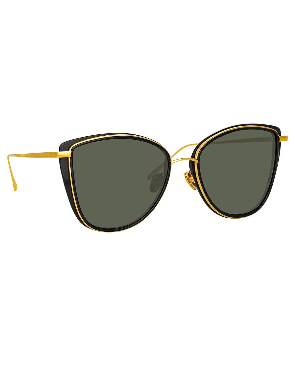 LINDA FARROW Liza Cat Eye Sunglasses In Black And 22-Carat Yellow Gold