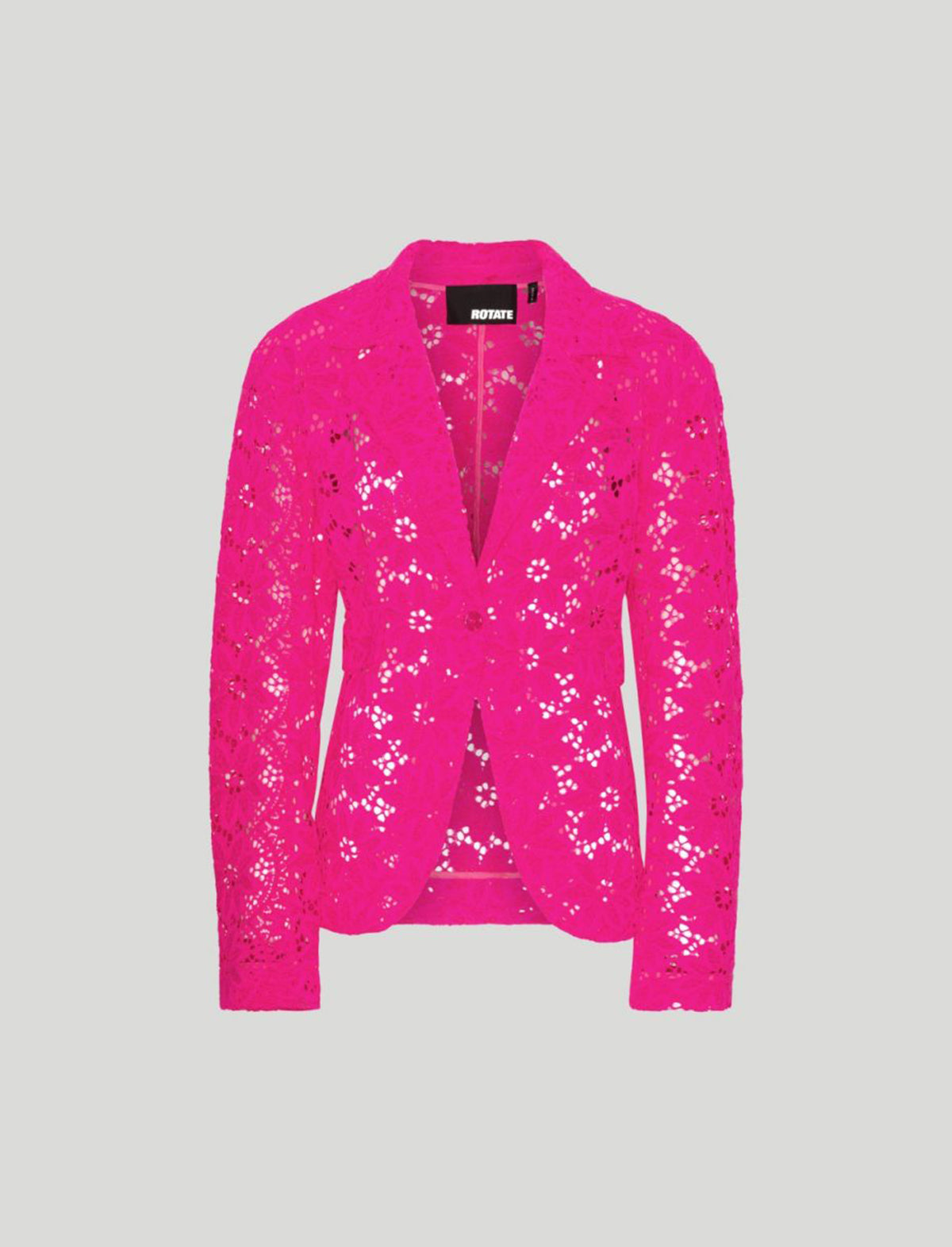 ROTATE Birger Christensen Lace Figure Fitted Blazer in Pink Glo