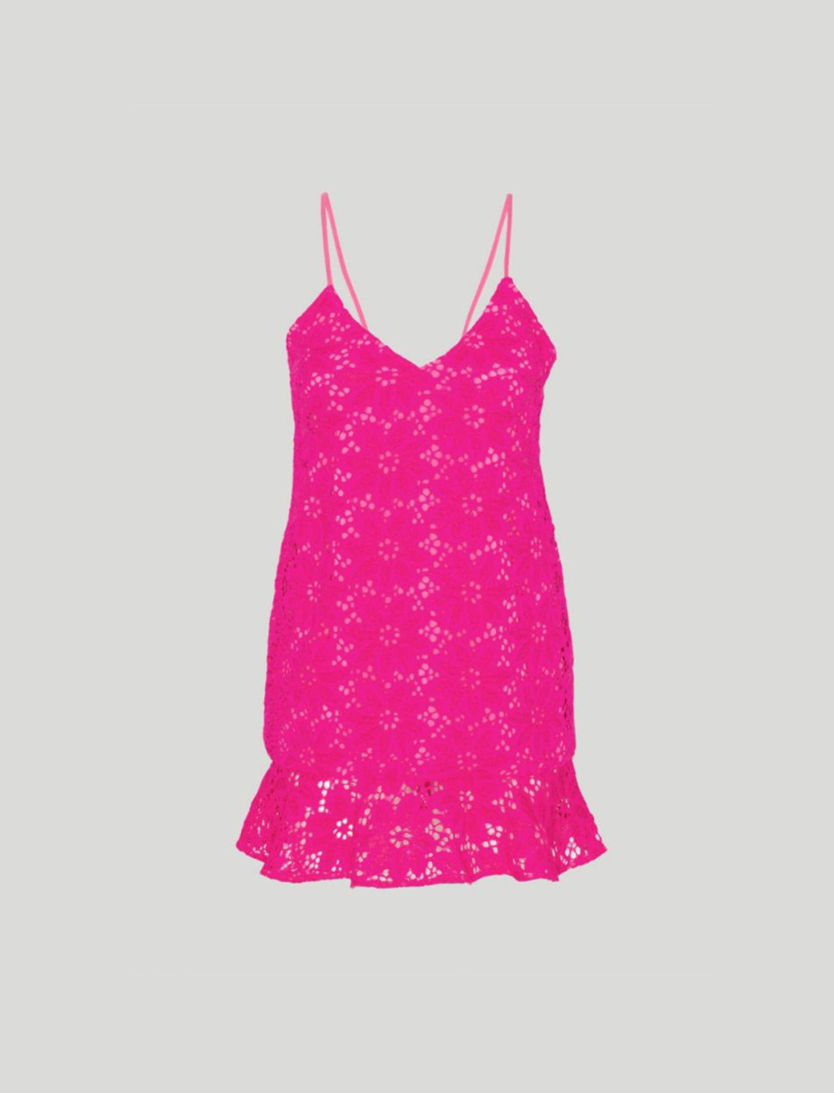 ROTATE Birger Christensen Lace Flounce Slip Dress in Pink Glo