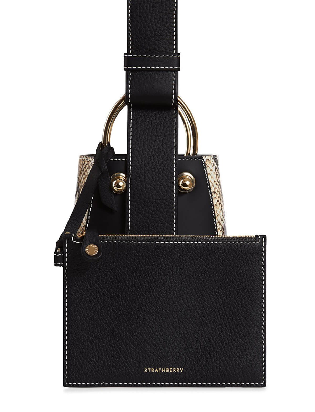 STRATHBERRY Lana Nano Bucket Bag in Black/ Desert