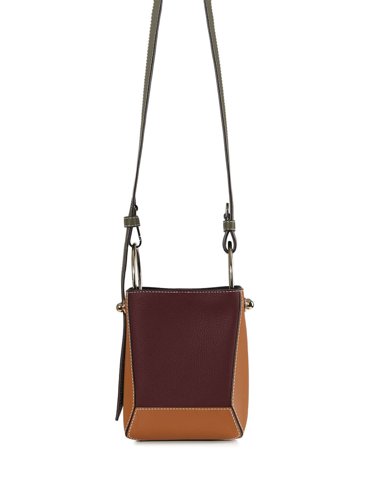 STRATHBERRY Lana Nano Bucket Bag in Tan/ Forest/ Burgundy