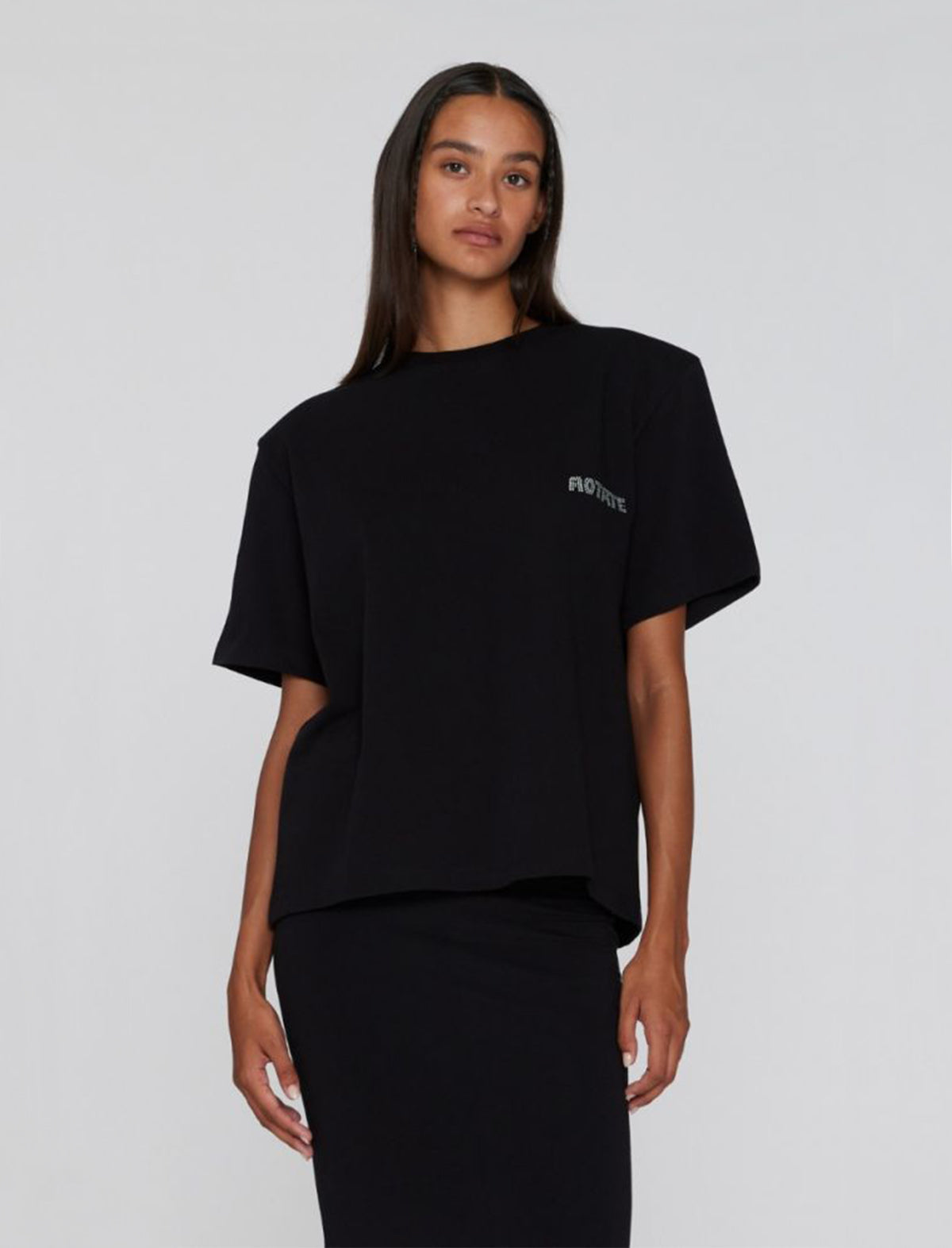 ROTATE Birger Christensen Boxy Lasercut T-Shirt in Black