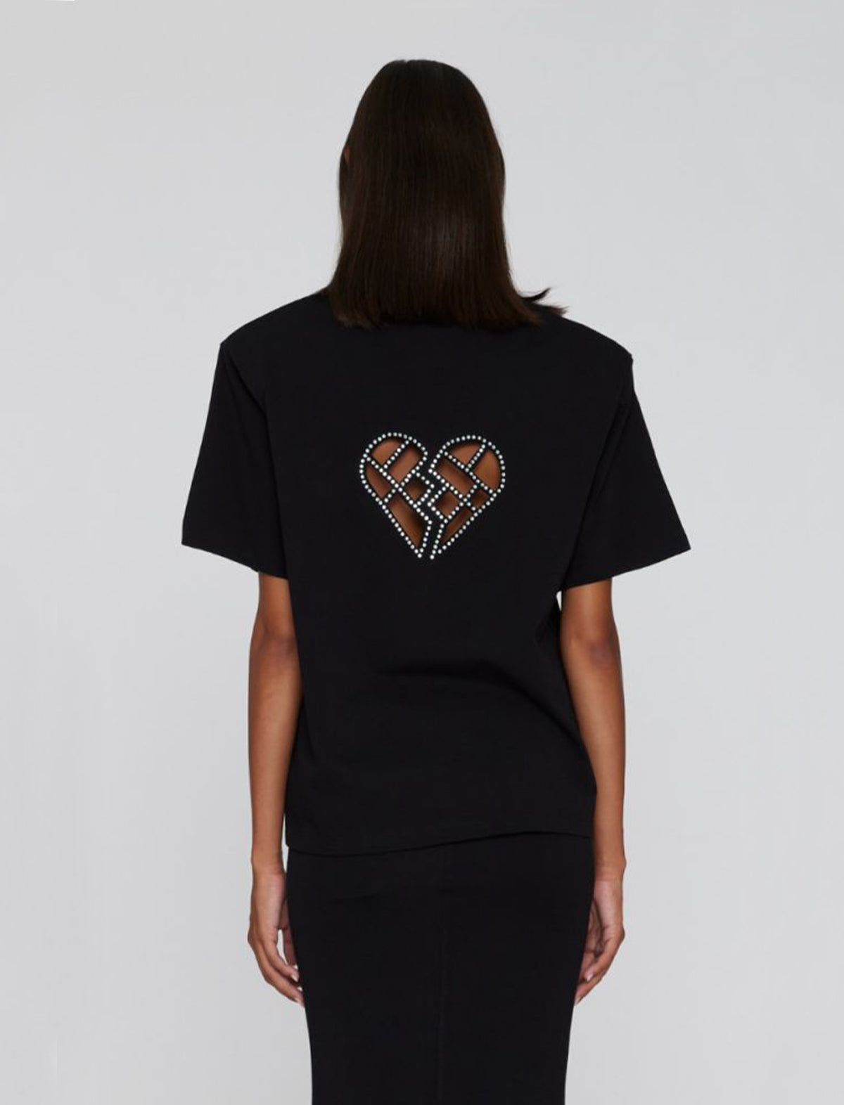 ROTATE Birger Christensen Boxy Lasercut T-Shirt in Black