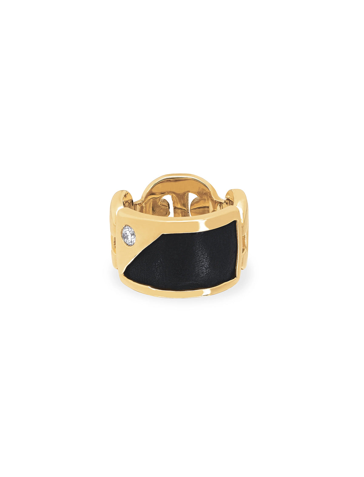 HOORSENBUHS Lounge Leather Plate with Diamond Kiss Ring 18k Yellow Gold