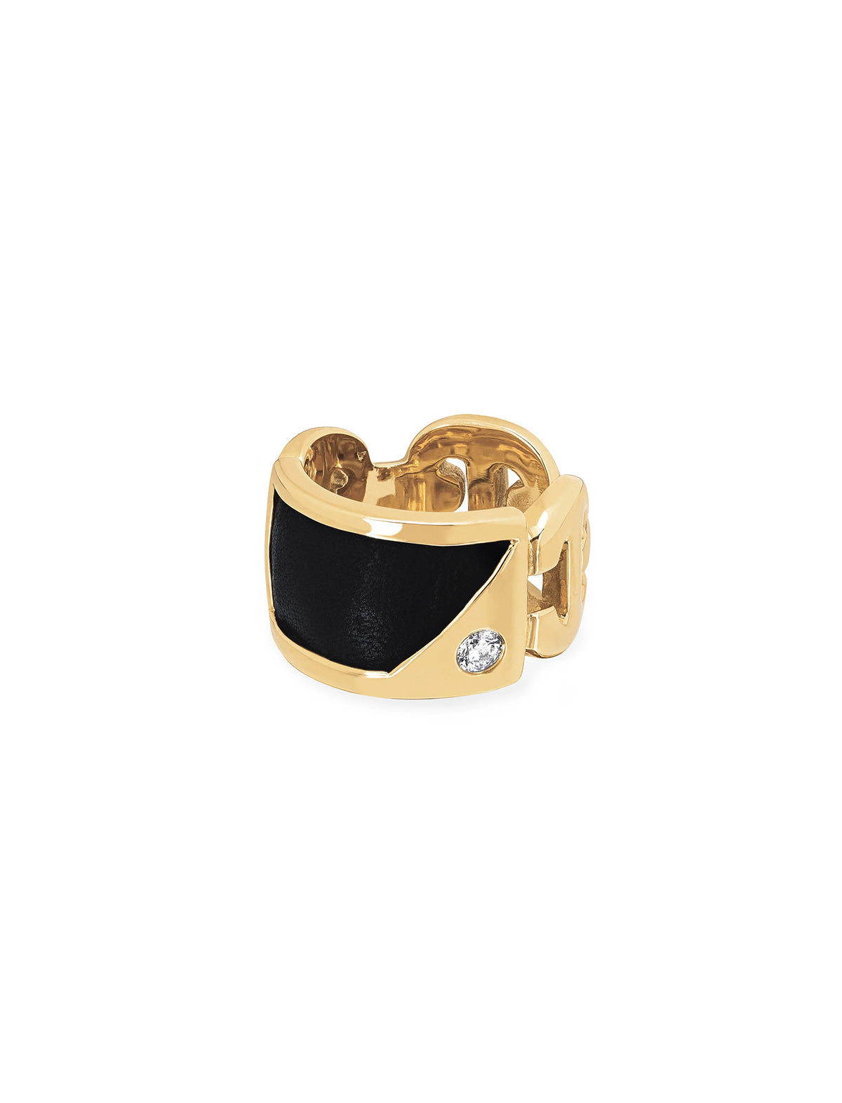 HOORSENBUHS Lounge Leather Plate with Diamond Kiss Ring 18k Yellow Gold