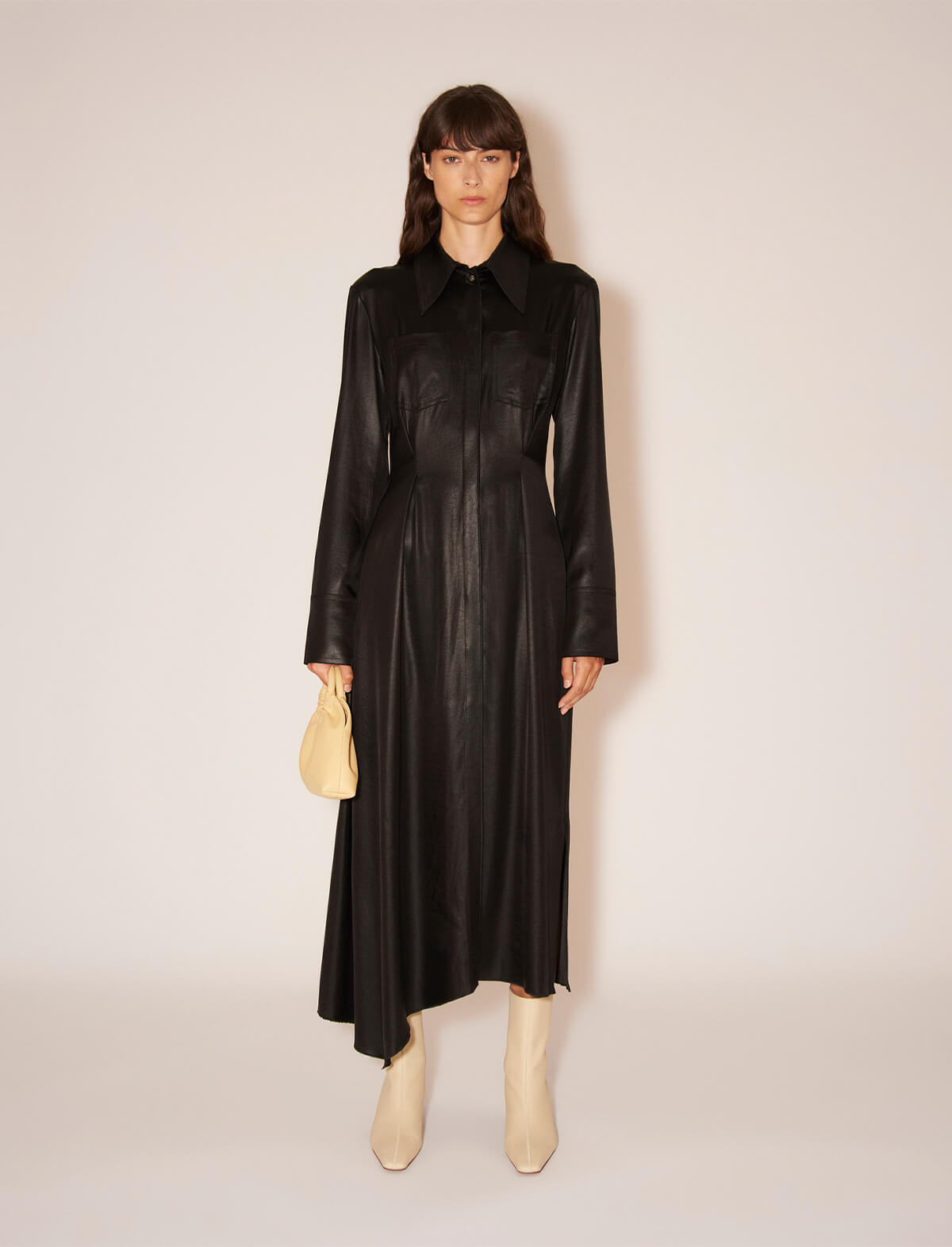 NANUSHKA Mamo Satin Shirt Dress in Black