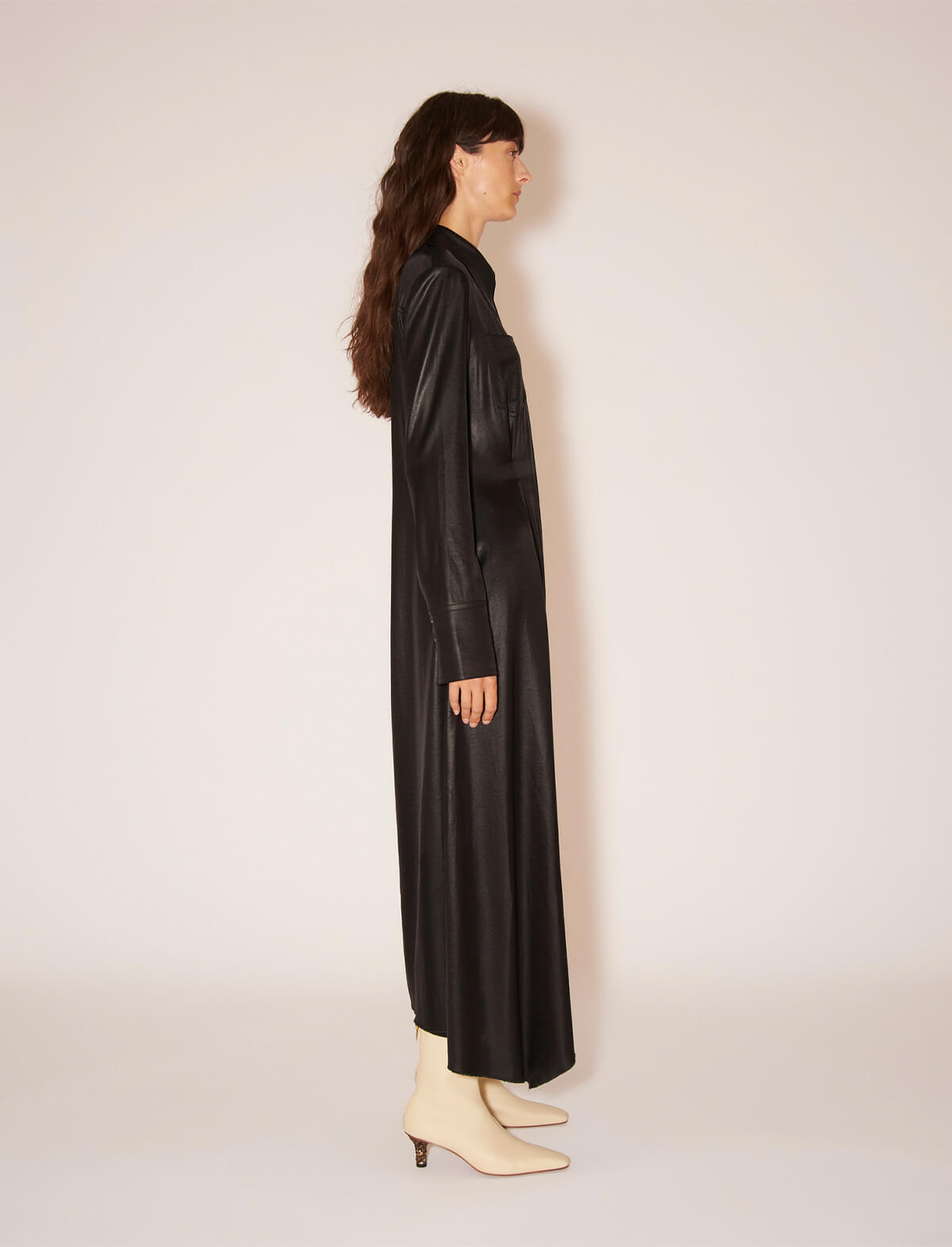 NANUSHKA Mamo Satin Shirt Dress in Black