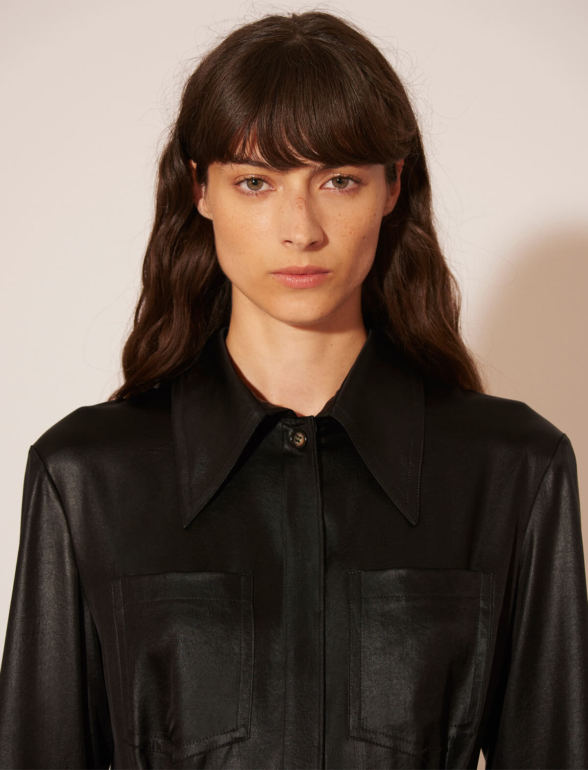 NANUSHKA Mamo Satin Shirt Dress in Black