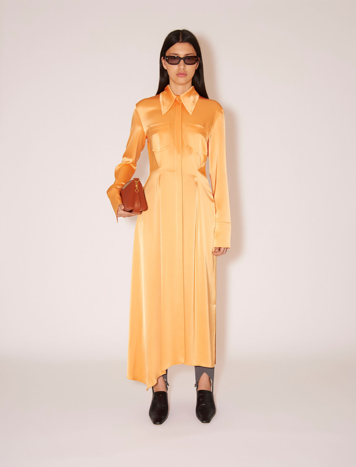 NANUSHKA Mamo Satin Shirt Dress in Tangerine