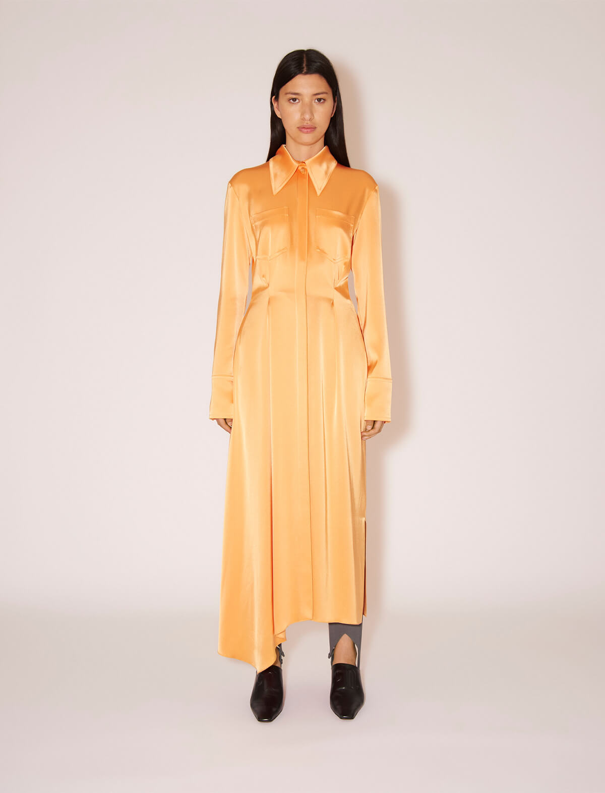 NANUSHKA Mamo Satin Shirt Dress in Tangerine