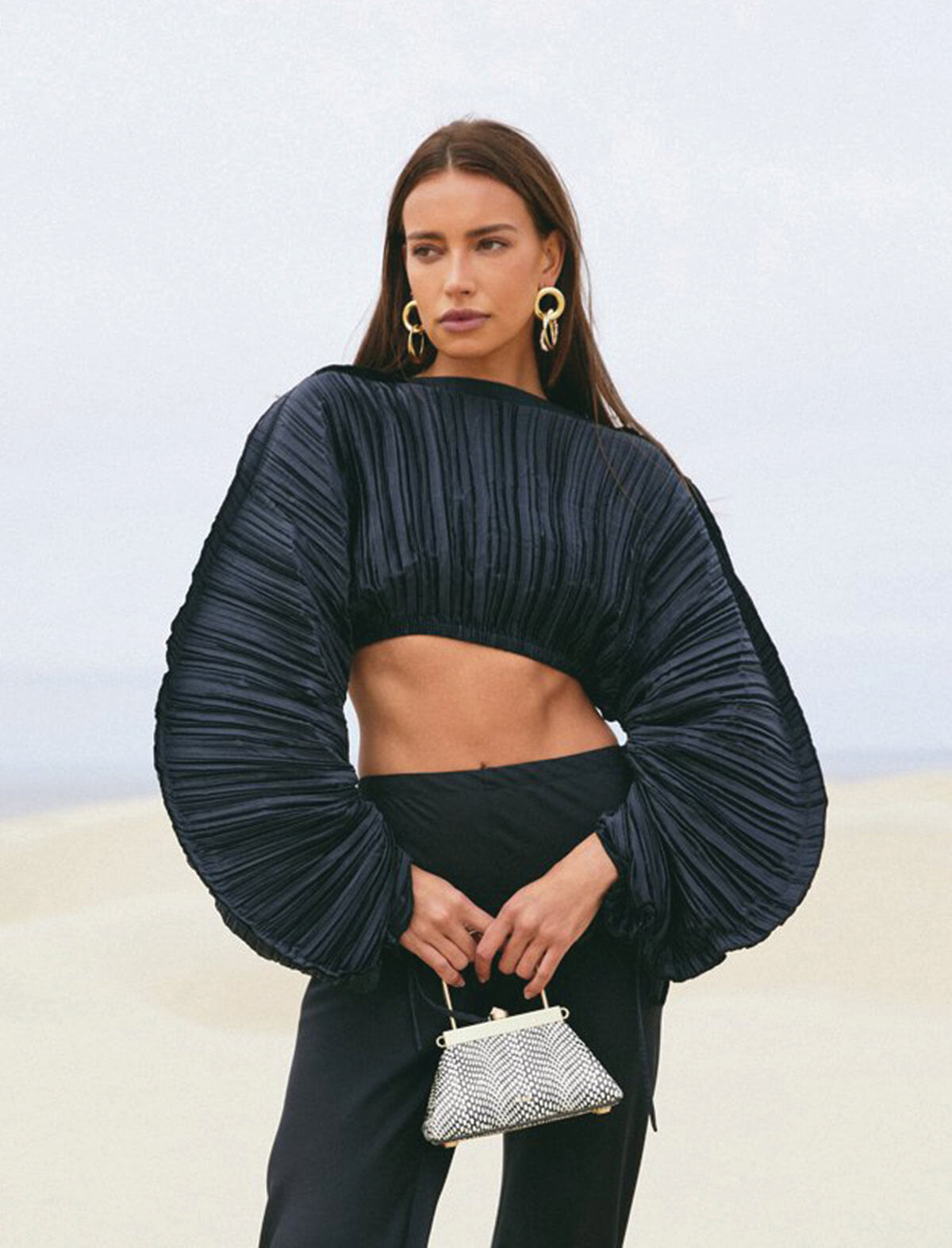 CULT GAIA Mala Pleated Top in Black