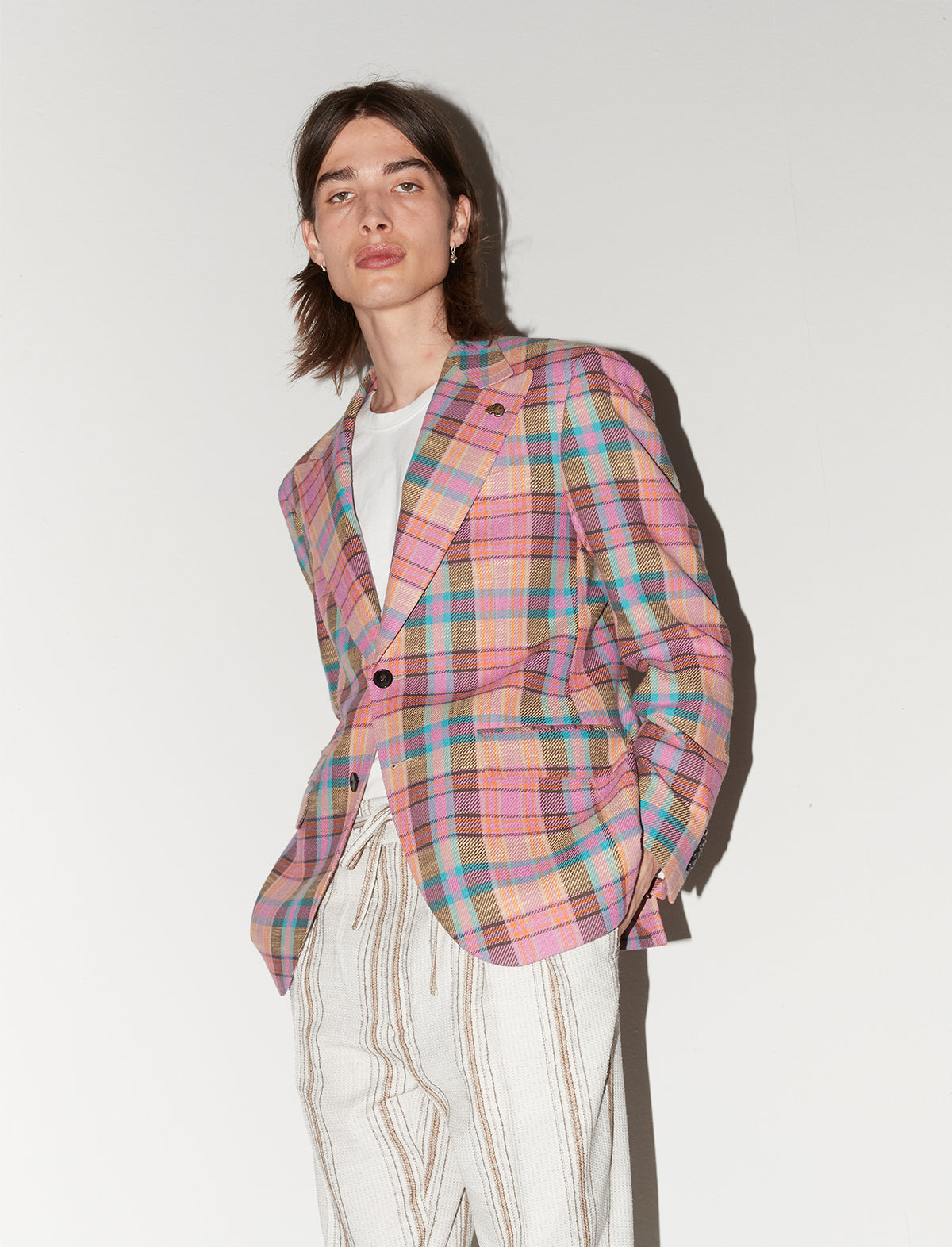 GABRIELE PASINI Milano Plaid Blazer in Pink Multi