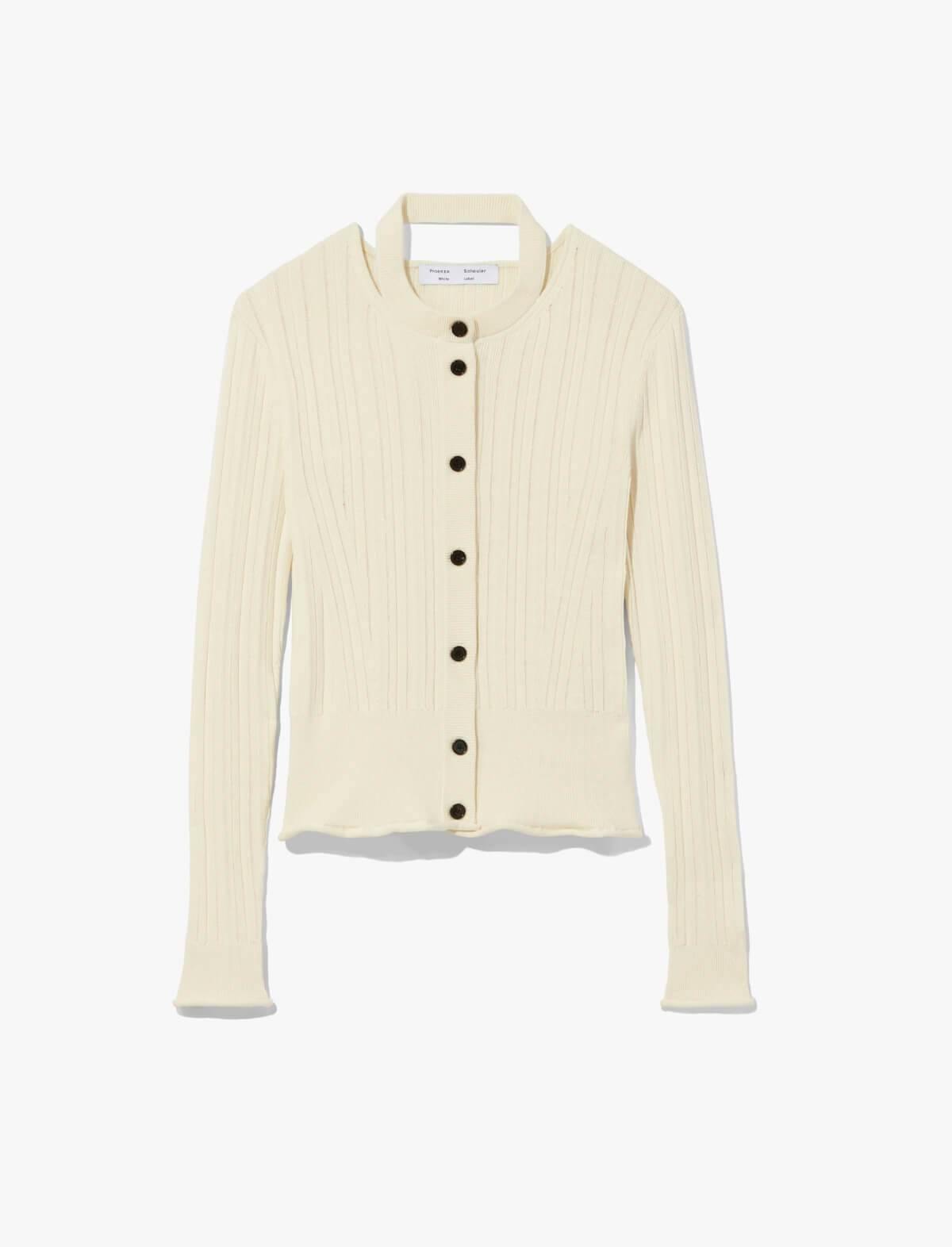 PROENZA SCHOULER WHITE LABEL Rib Knit Cardigan In Calico | CLOSET Singapore
