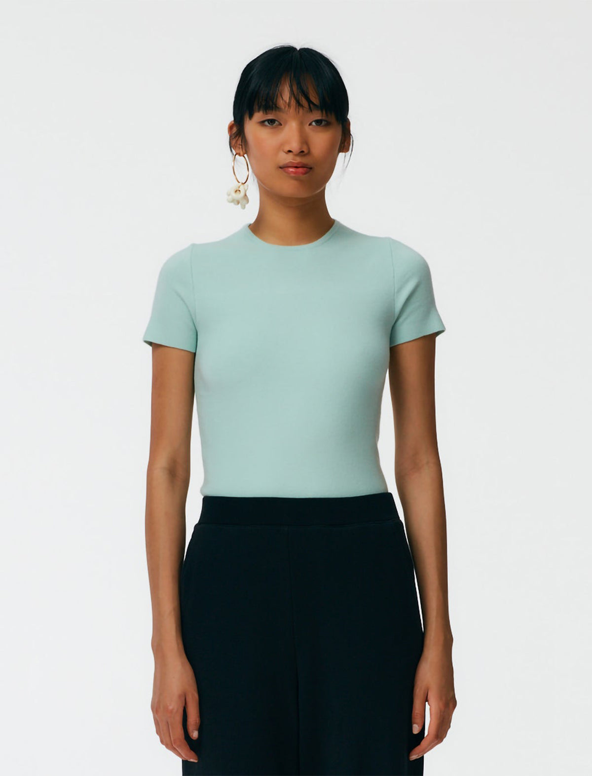 TIBI Compact Stretch Cashmere T-Shirt in Light Blue Sage
