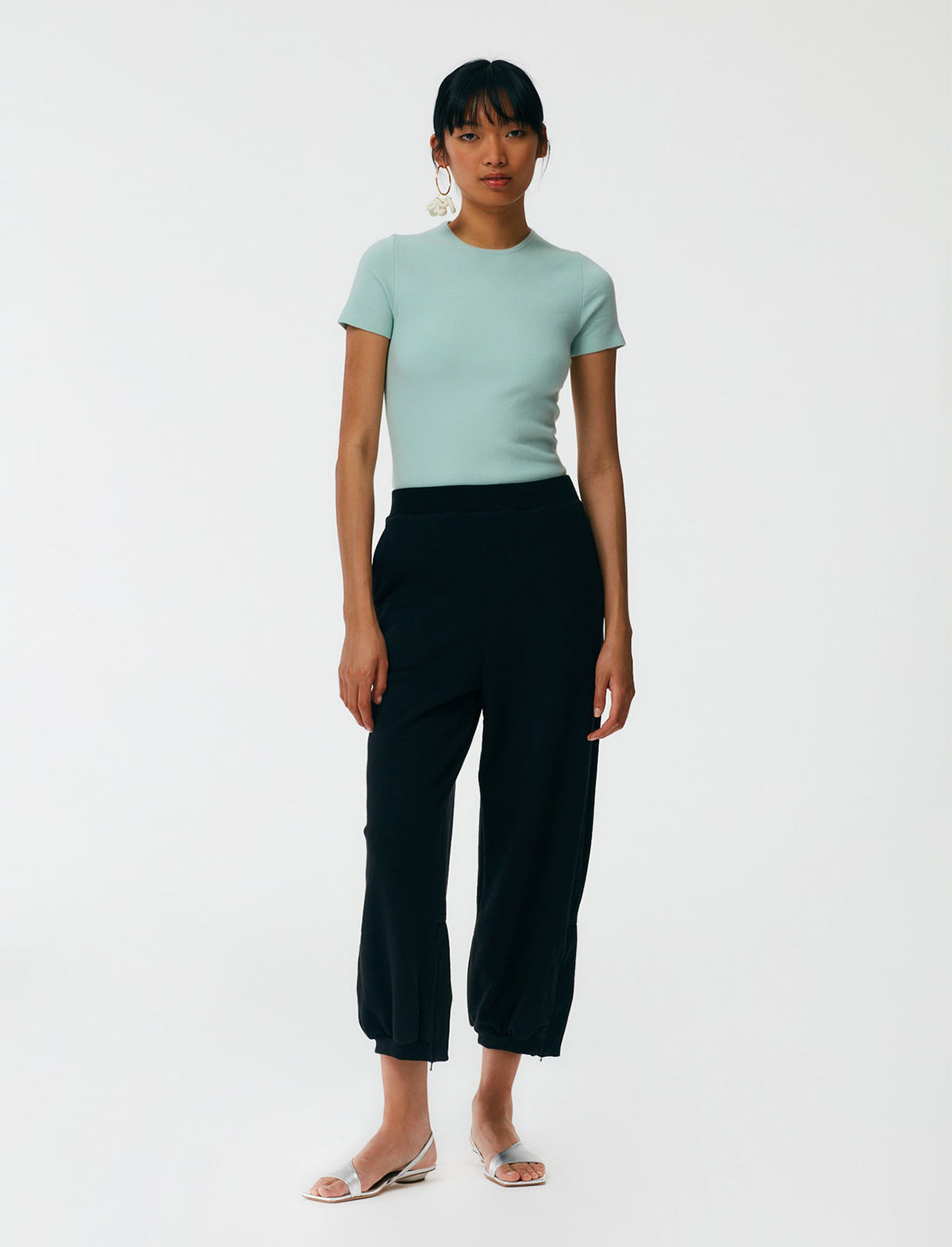 TIBI Compact Stretch Cashmere T-Shirt in Light Blue Sage