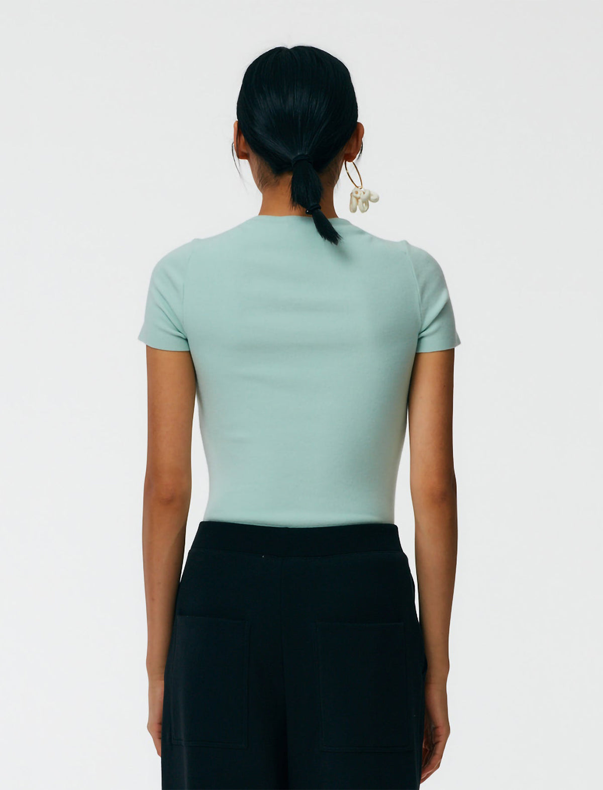 TIBI Compact Stretch Cashmere T-Shirt in Light Blue Sage