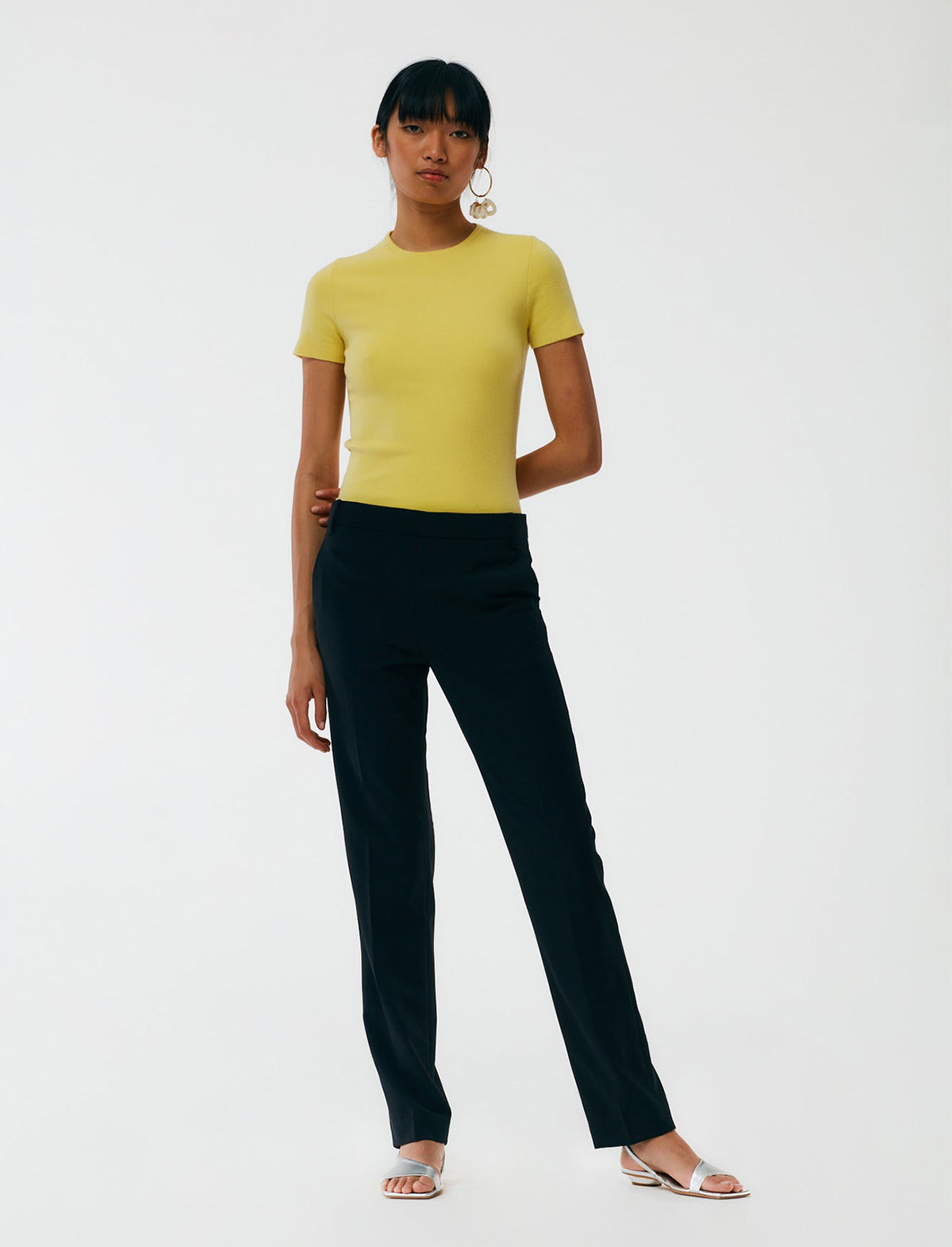 TIBI Compact Stretch Cashmere T-Shirt in Canary Yellow