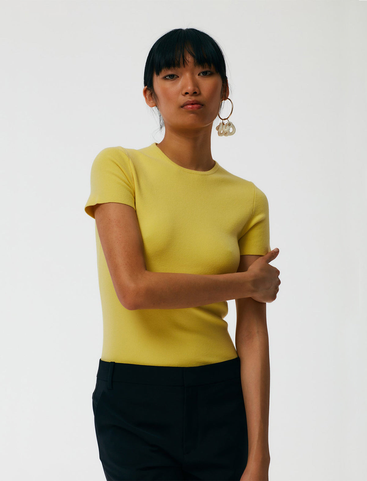 TIBI Compact Stretch Cashmere T-Shirt in Canary Yellow