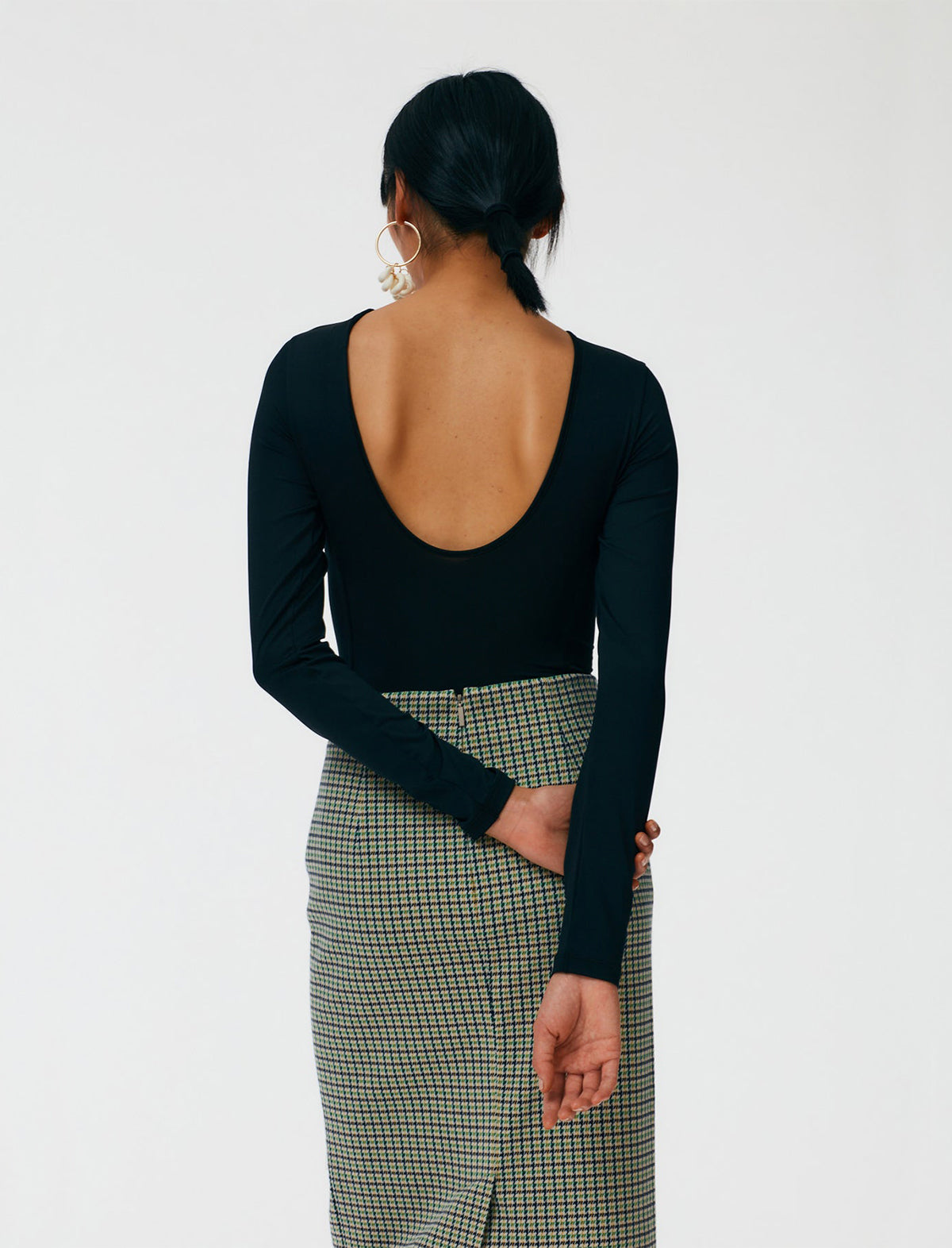 TIBI Stretch Scoop-back Bodysuit in Black