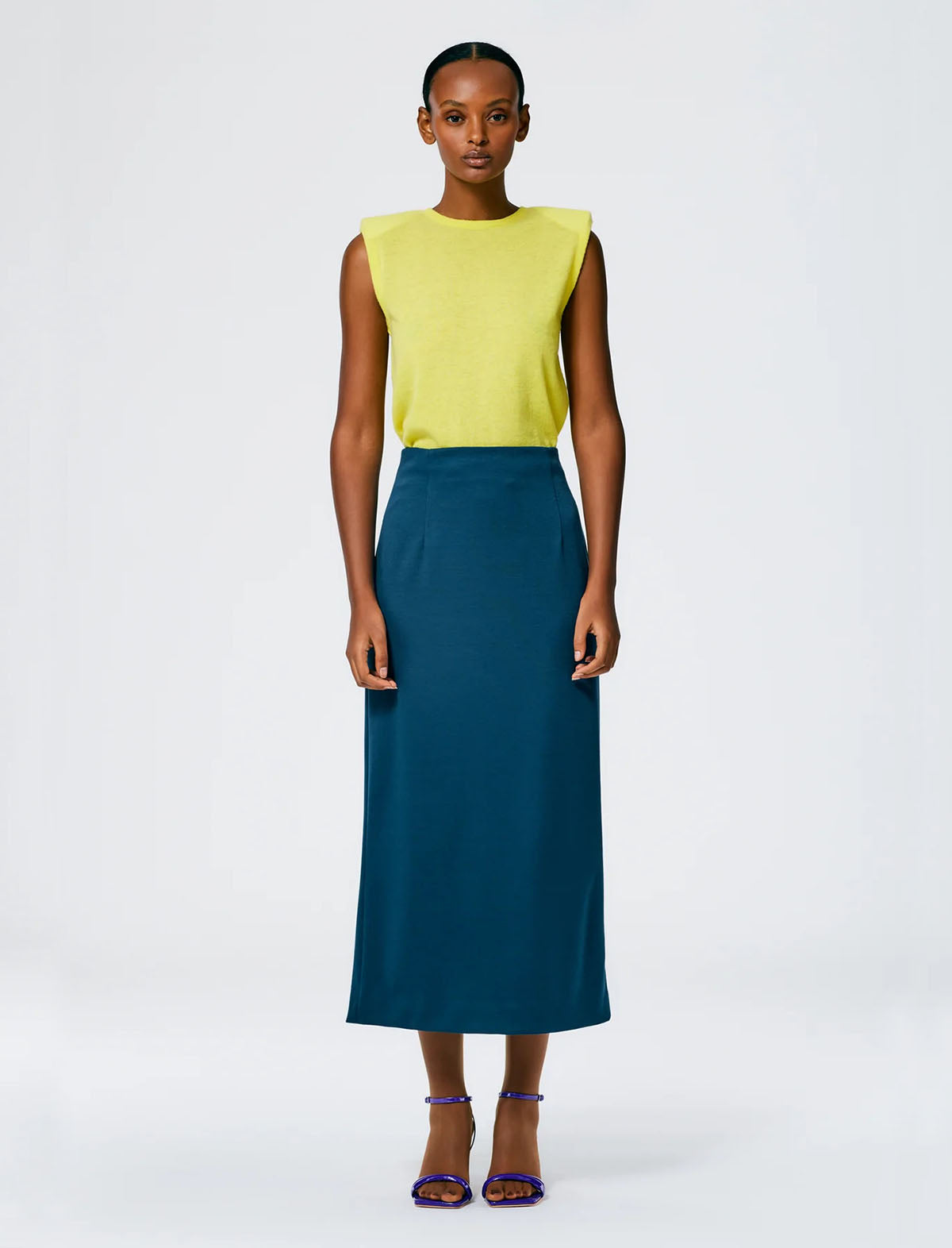 Tibi Structured Knit Pencil Skirt in Azure