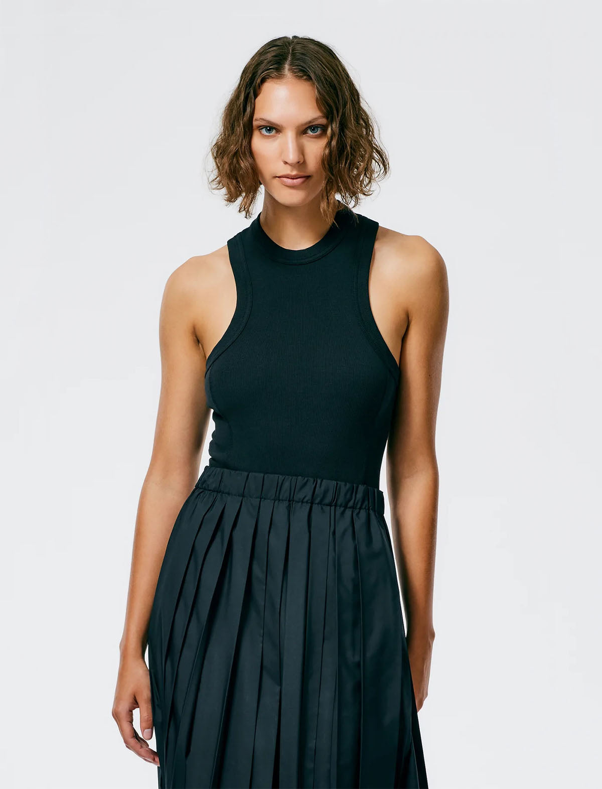 Tibi Ribbed T-Racerback Bodysuit in Black