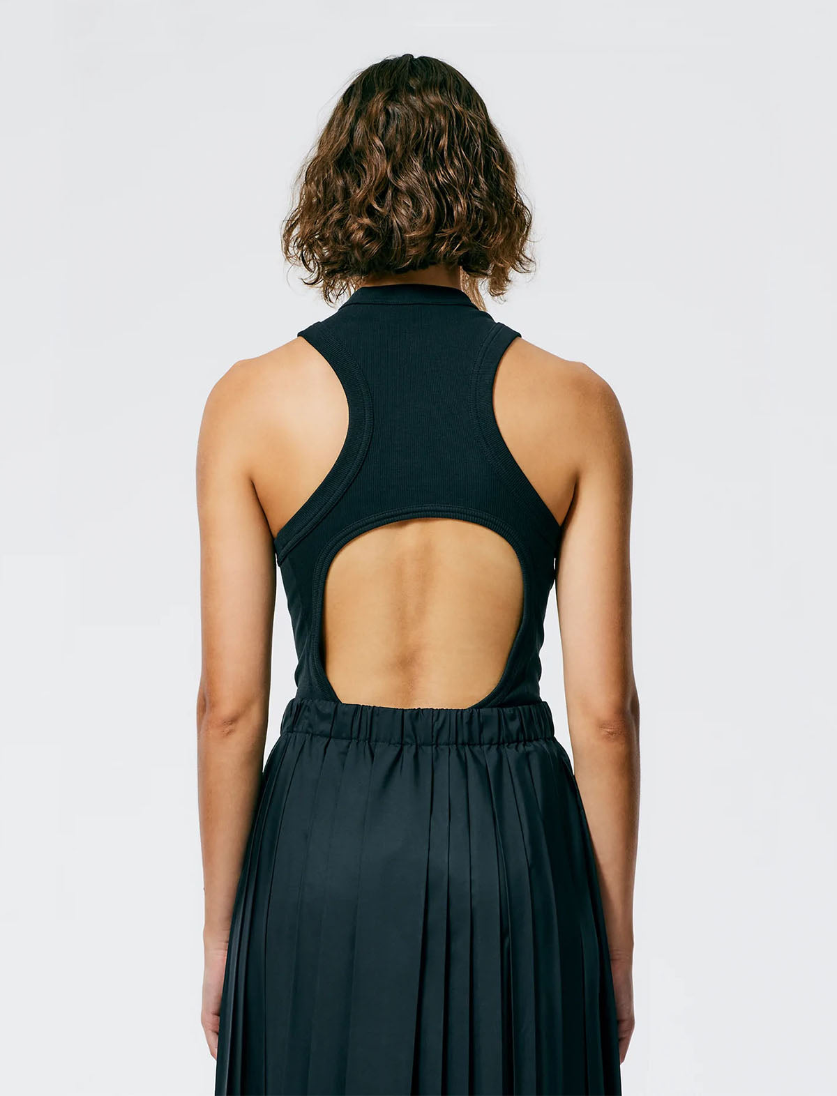 Tibi Ribbed T-Racerback Bodysuit in Black