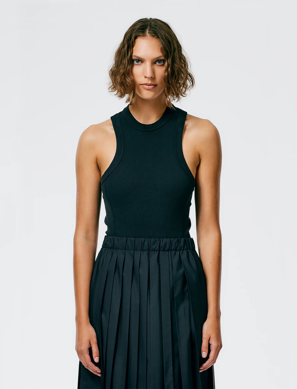 Tibi Ribbed T-Racerback Bodysuit in Black