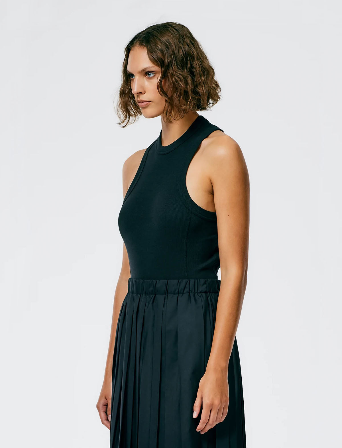 Tibi Ribbed T-Racerback Bodysuit in Black