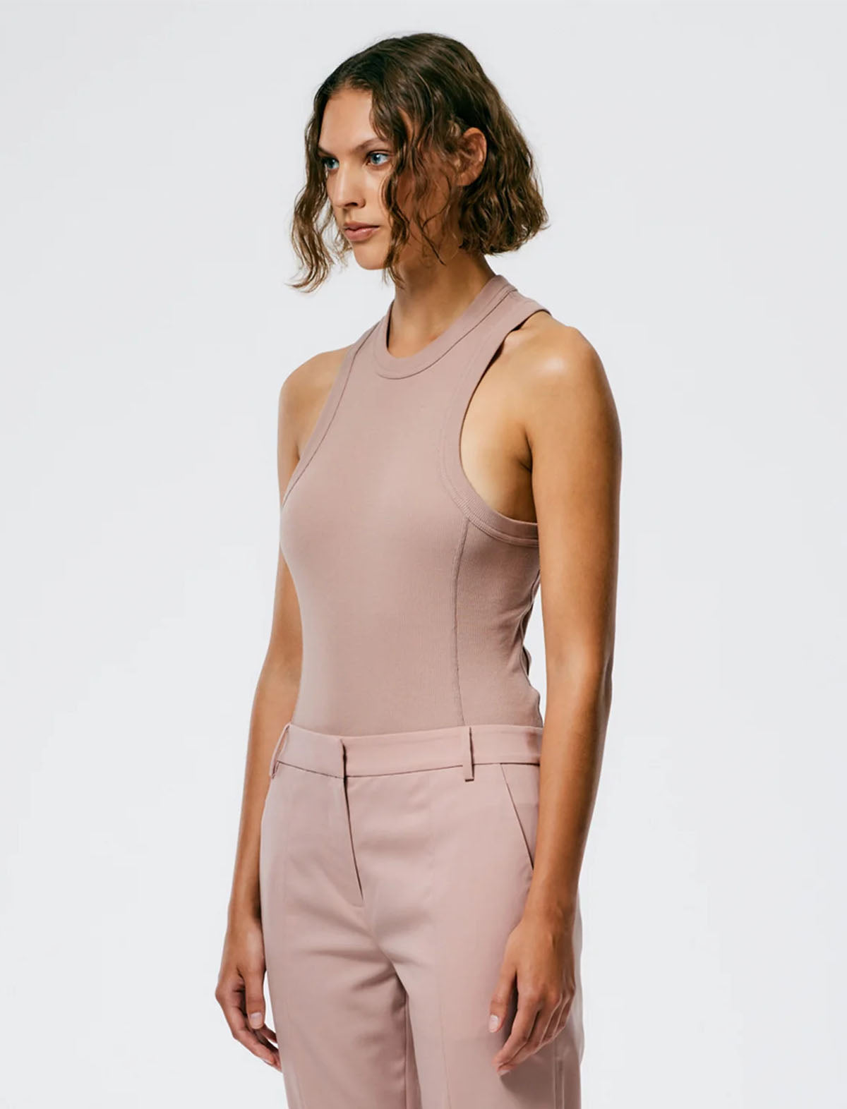 Tibi Ribbed T-Racerback Bodysuit in Toffee
