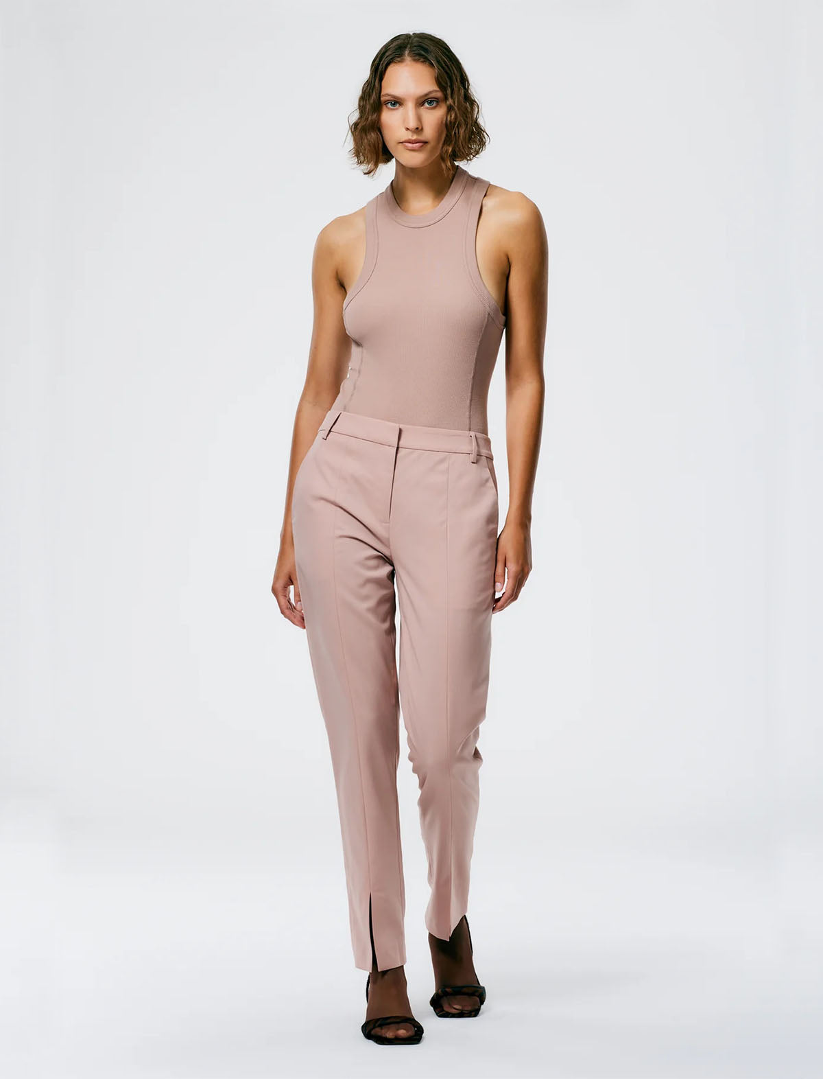 Tibi Ribbed T-Racerback Bodysuit in Toffee