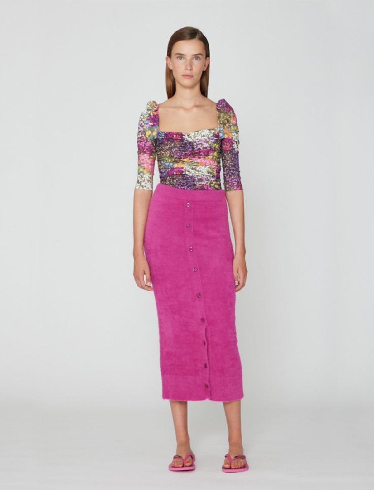 ROTATE Birger Christensen Edith Knit Skirt in Very Berry Pink