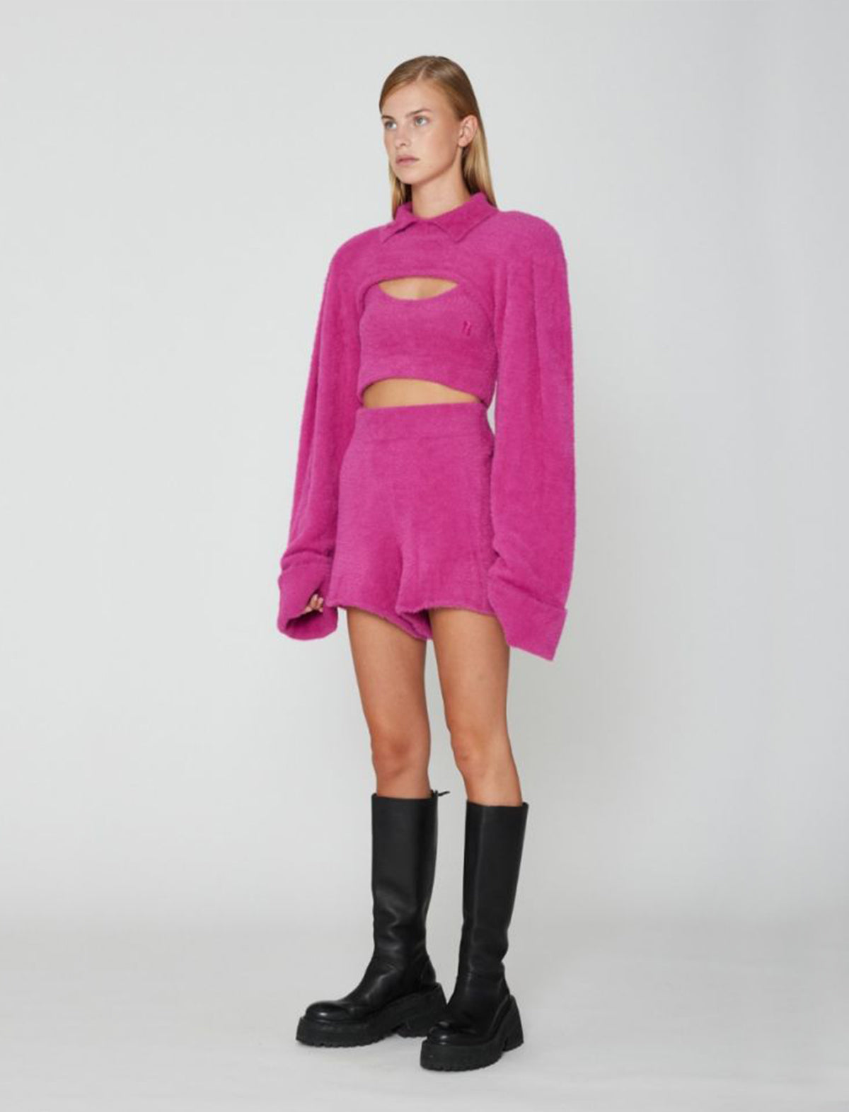 ROTATE Birger Christensen Suzi Knit Shorts in Very Berry Pink