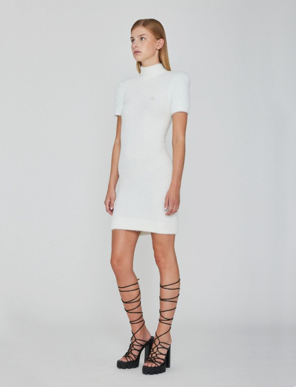 ROTATE Birger Christensen Halima SS Knit Dress in Bright White