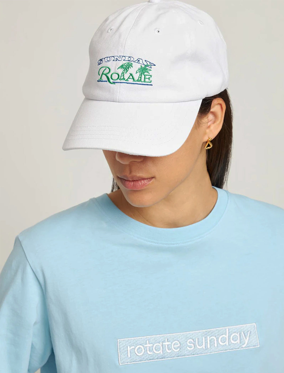 ROTATE Sunday 4 Cap In Bright White with Beach Print