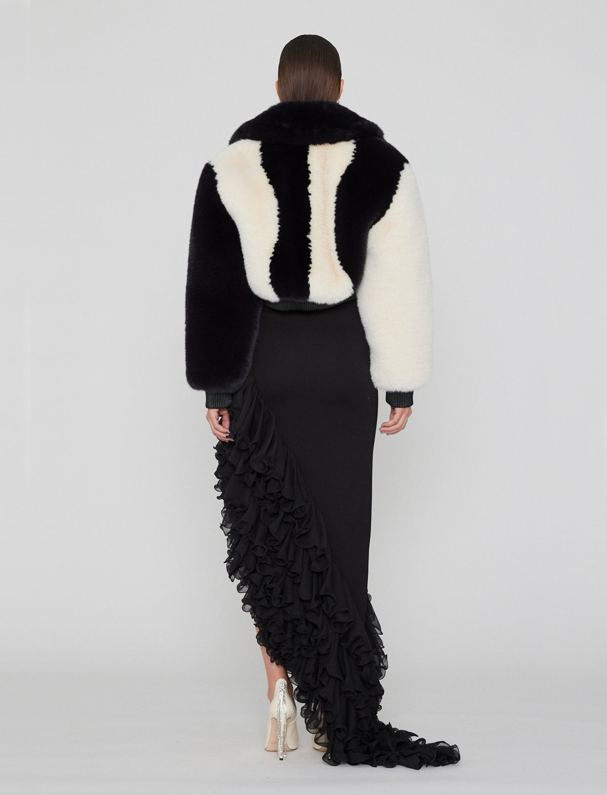 ROTATE Birger Christensen Colourblock Faux Fur Jacket in Black Comb