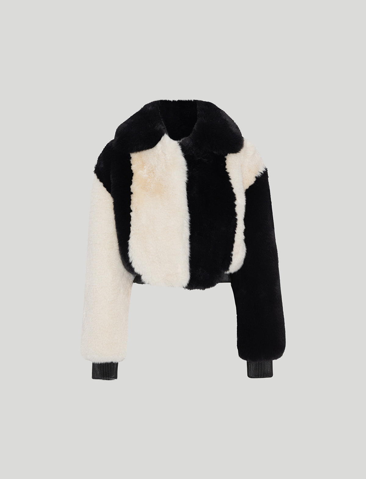 ROTATE Birger Christensen Colourblock Faux Fur Jacket in Black Comb