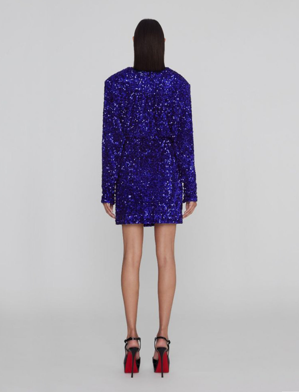 ROTATE Birger Christensen Sequin Wide Shoulder Wrap Dress in Blue Iris