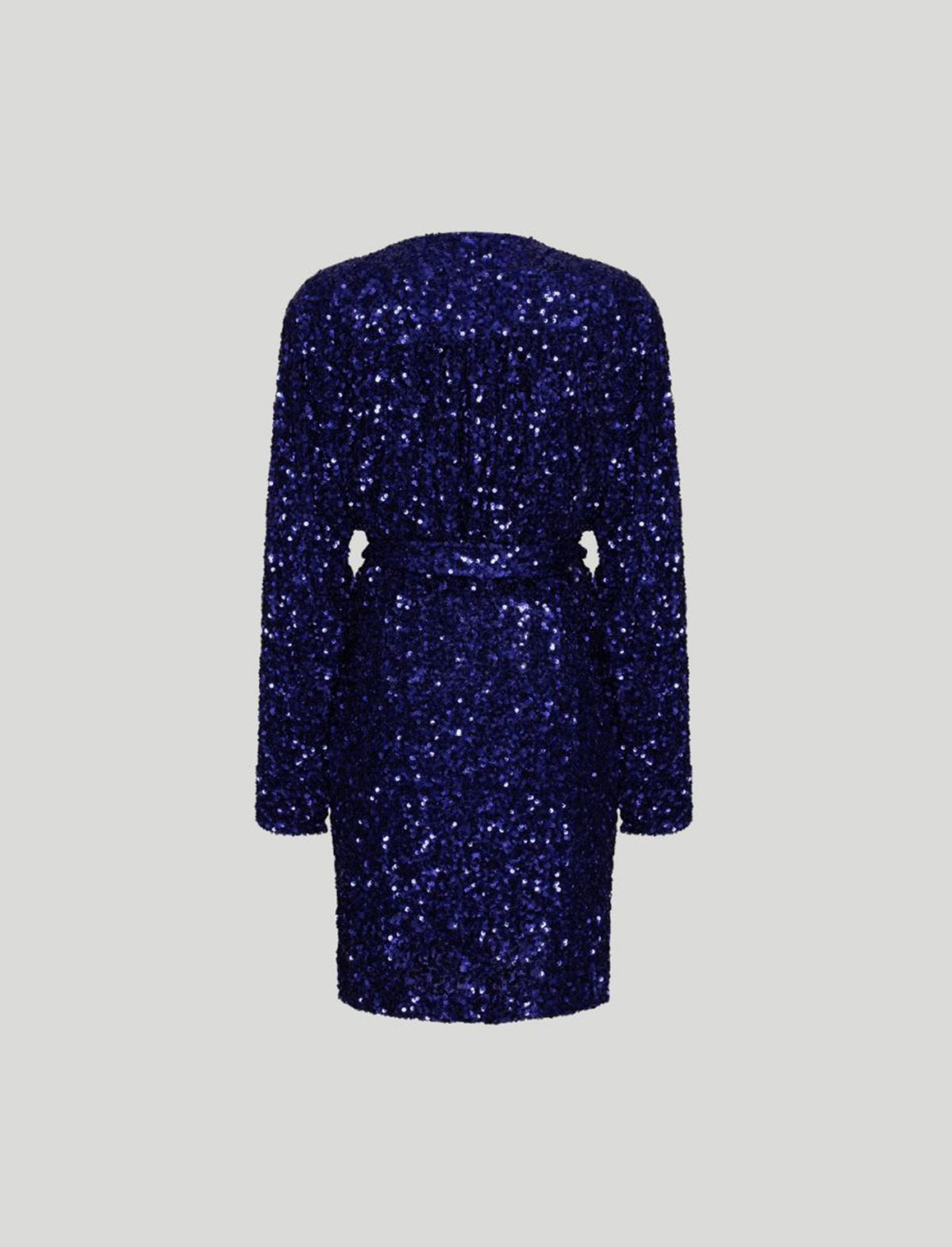 ROTATE Birger Christensen Sequin Wide Shoulder Wrap Dress in Blue Iris