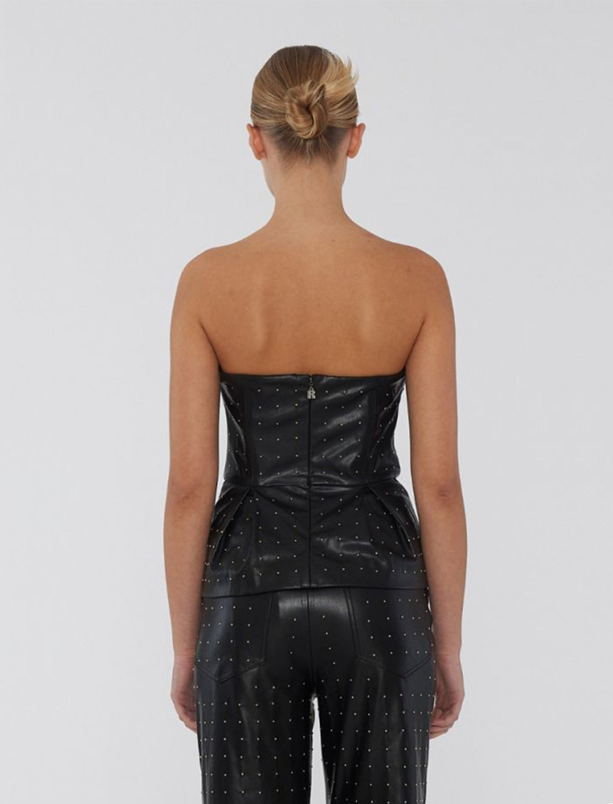 ROTATE Birger Christensen Studded Faux Leather Strapless Top in Black