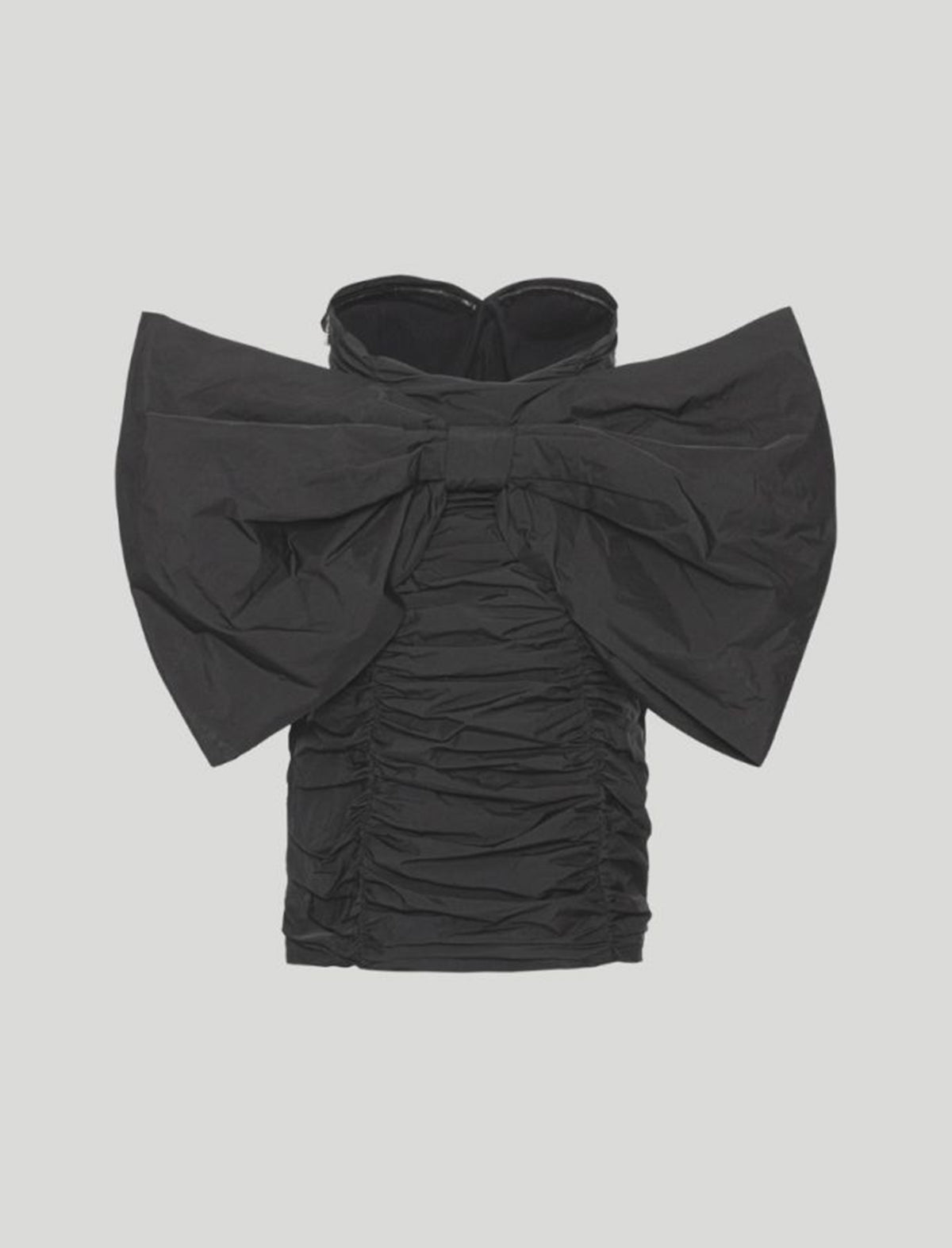 ROTATE Birger Christensen Taft Pleated Mini Bow Dress in Black